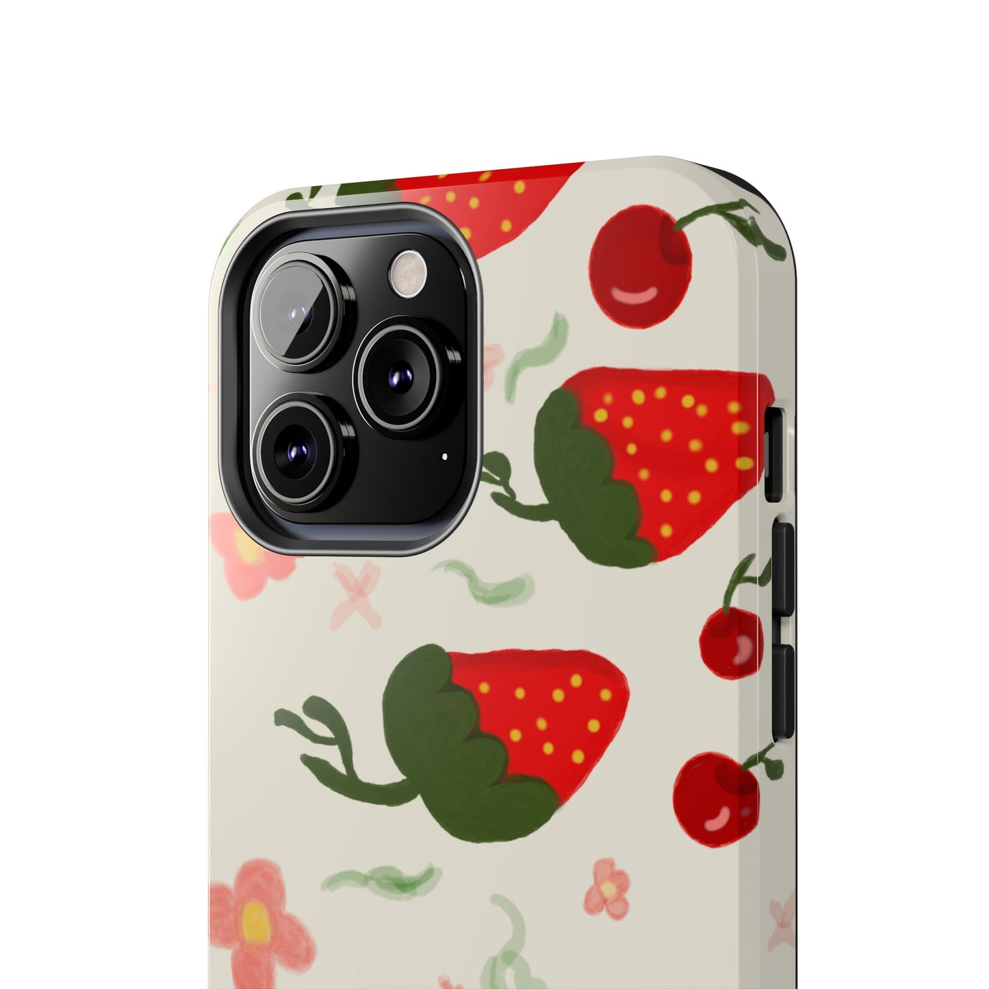 Phone Cases - Strawberry Cherry Floral Pattern Design, Fun Nature-Inspired Vibe