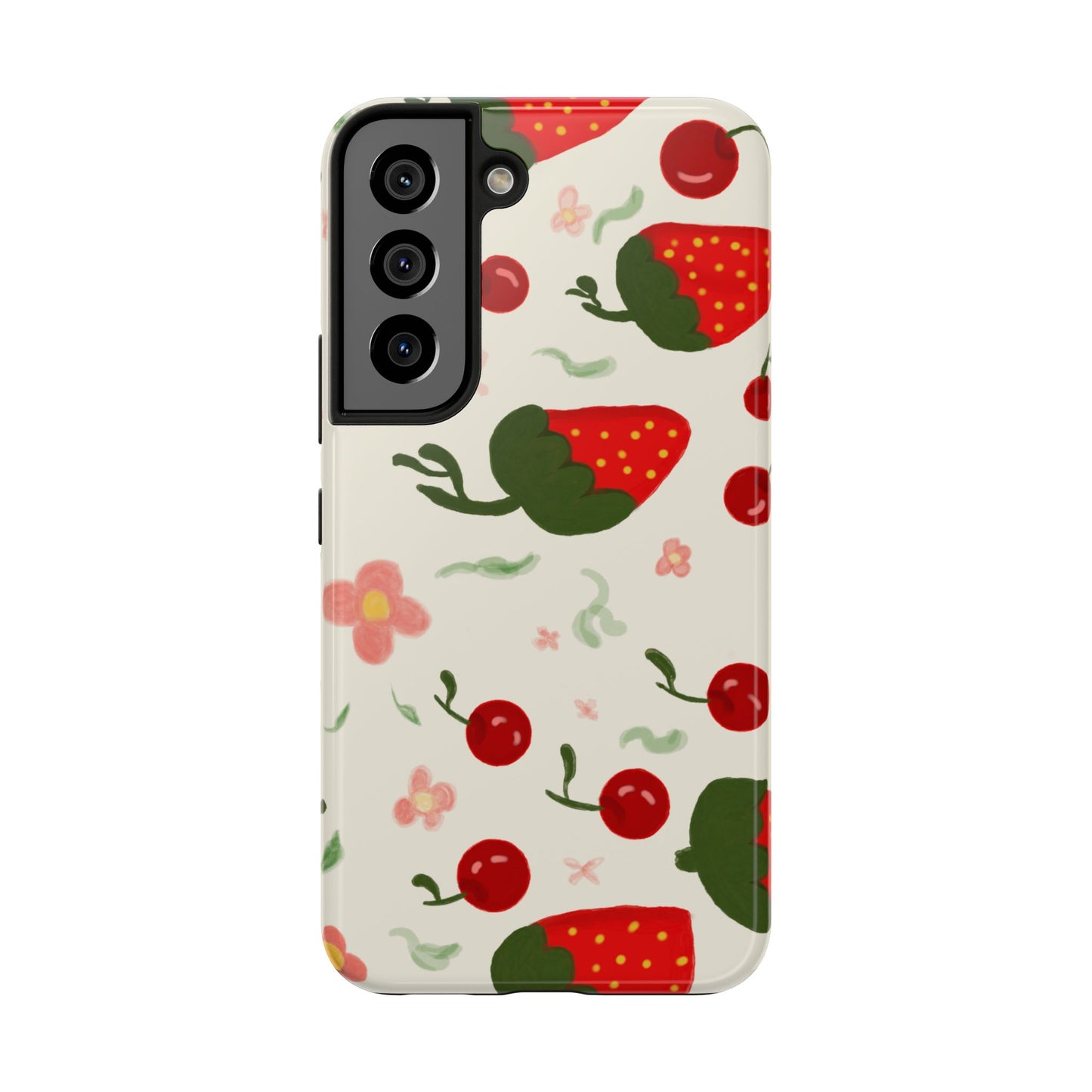 Phone Cases - Strawberry Cherry Floral Pattern Design, Fun Nature-Inspired Vibe