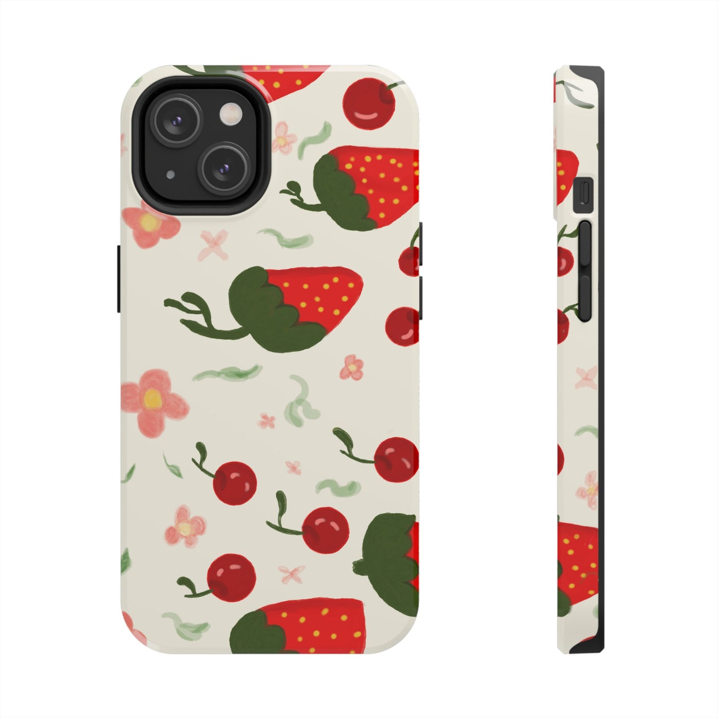 Phone Cases - Strawberry Cherry Floral Pattern Design, Fun Nature-Inspired Vibe