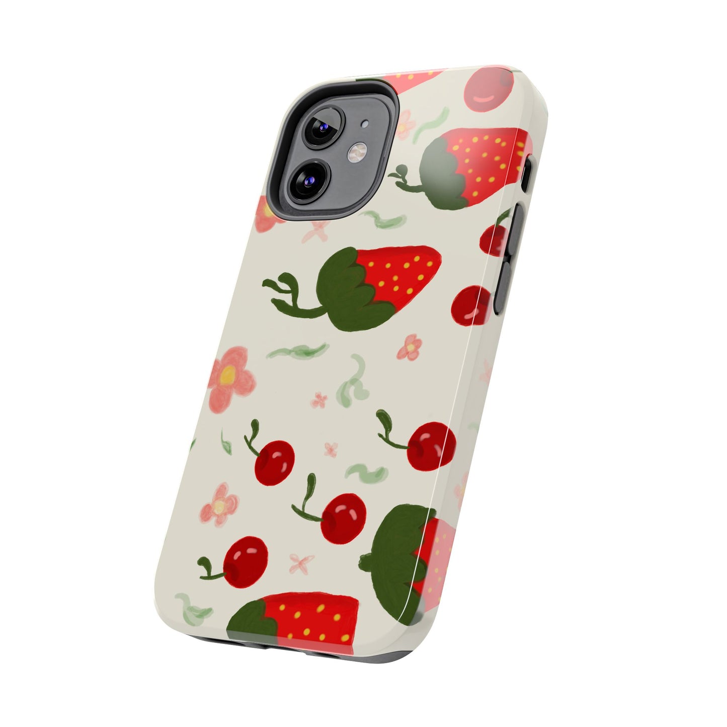 Phone Cases - Strawberry Cherry Floral Pattern Design, Fun Nature-Inspired Vibe