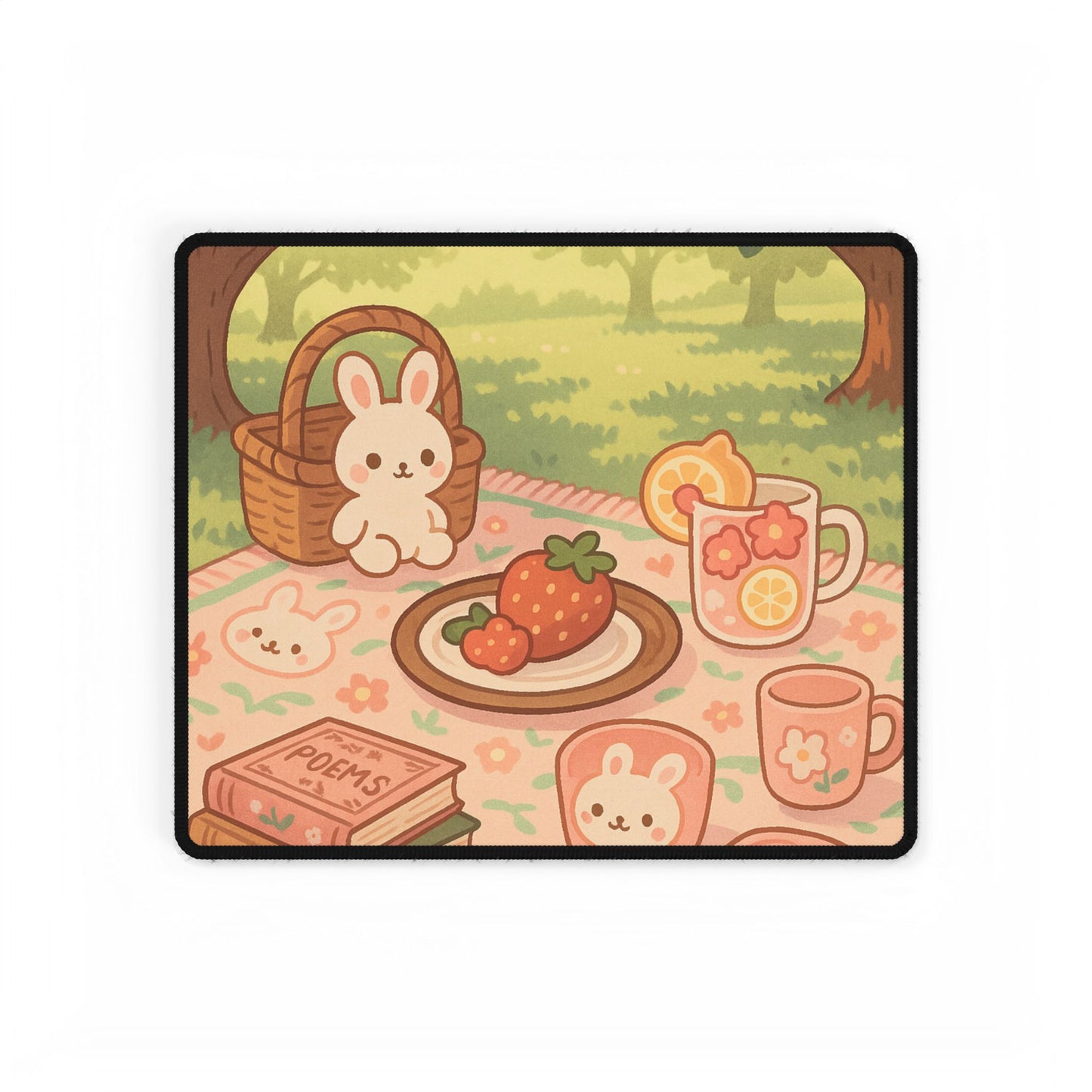 Kawaii Bunny Picnic Desk Mat – Cute Pastel Workspace Decor