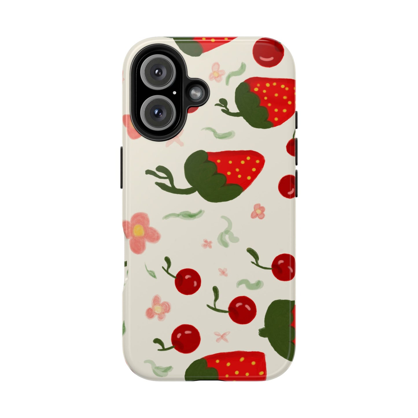Phone Cases - Strawberry Cherry Floral Pattern Design, Fun Nature-Inspired Vibe