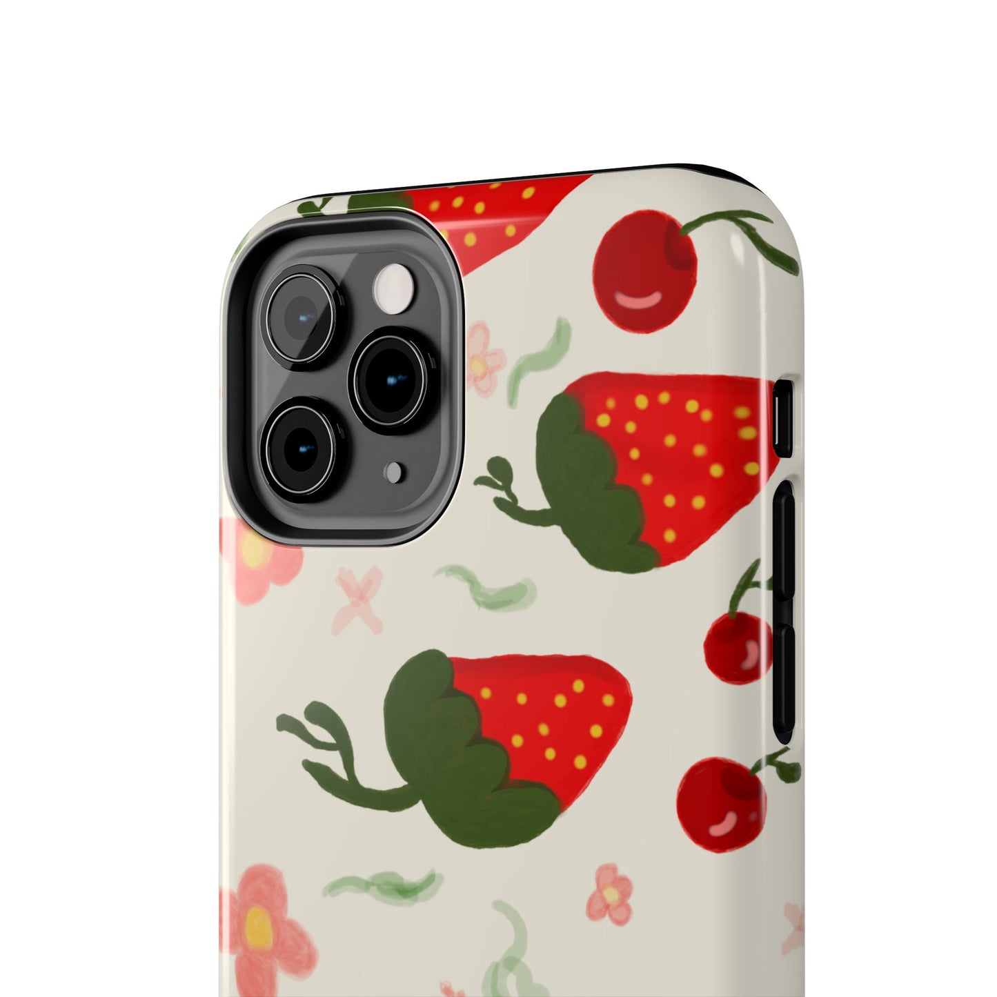 Phone Cases - Strawberry Cherry Floral Pattern Design, Fun Nature-Inspired Vibe