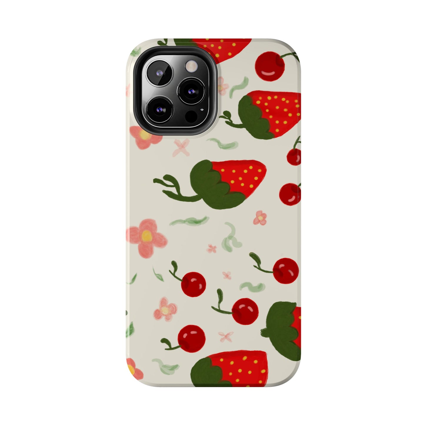 Phone Cases - Strawberry Cherry Floral Pattern Design, Fun Nature-Inspired Vibe