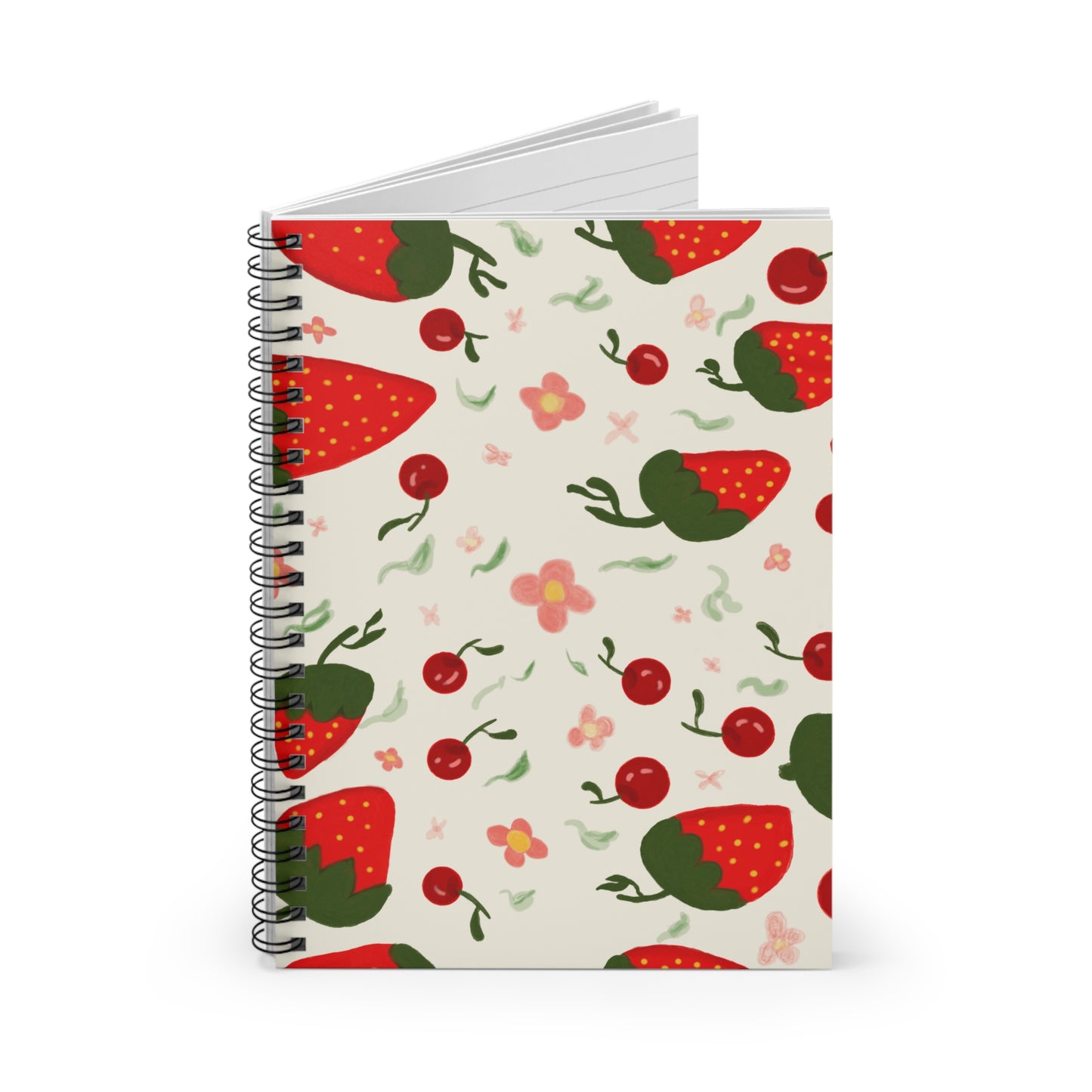 Ruled Line Spiral Notebook - Strawberry and Cherry Cover