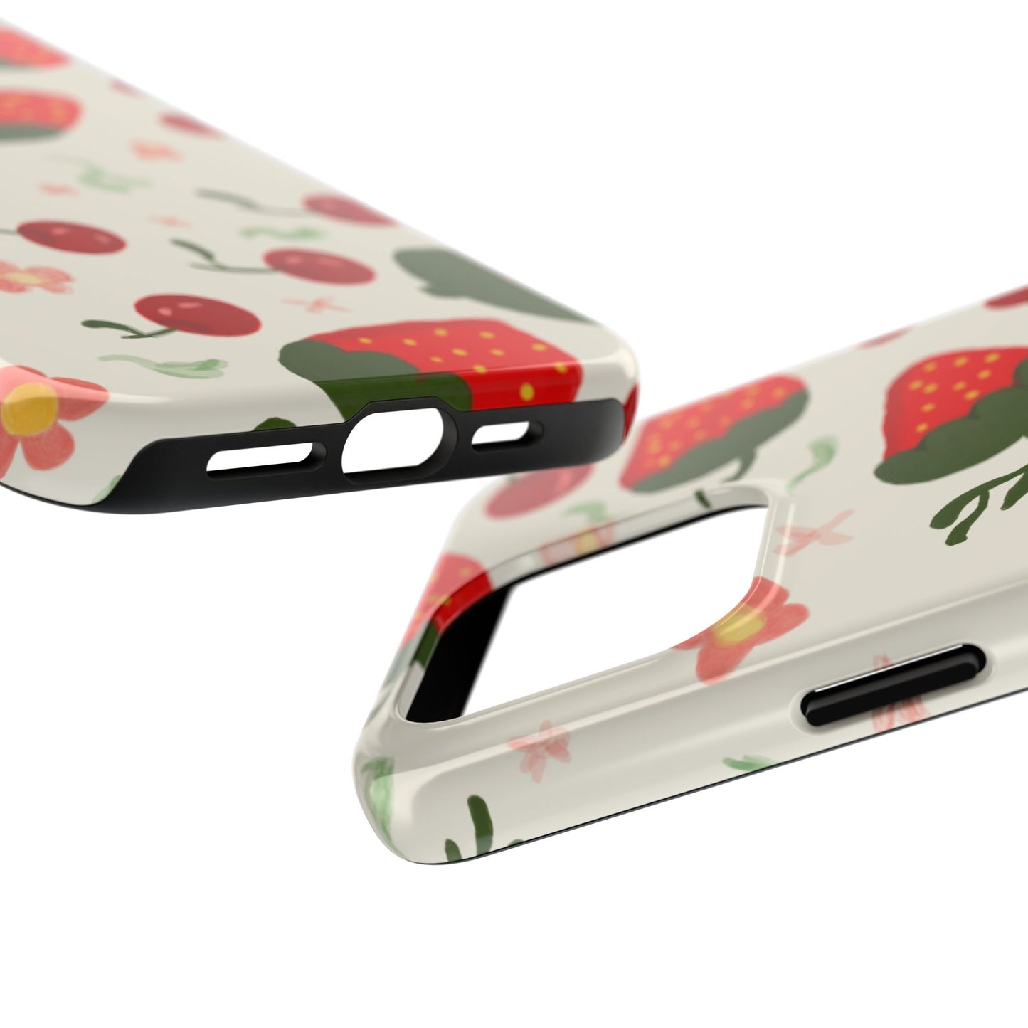 Phone Cases - Strawberry Cherry Floral Pattern Design, Fun Nature-Inspired Vibe