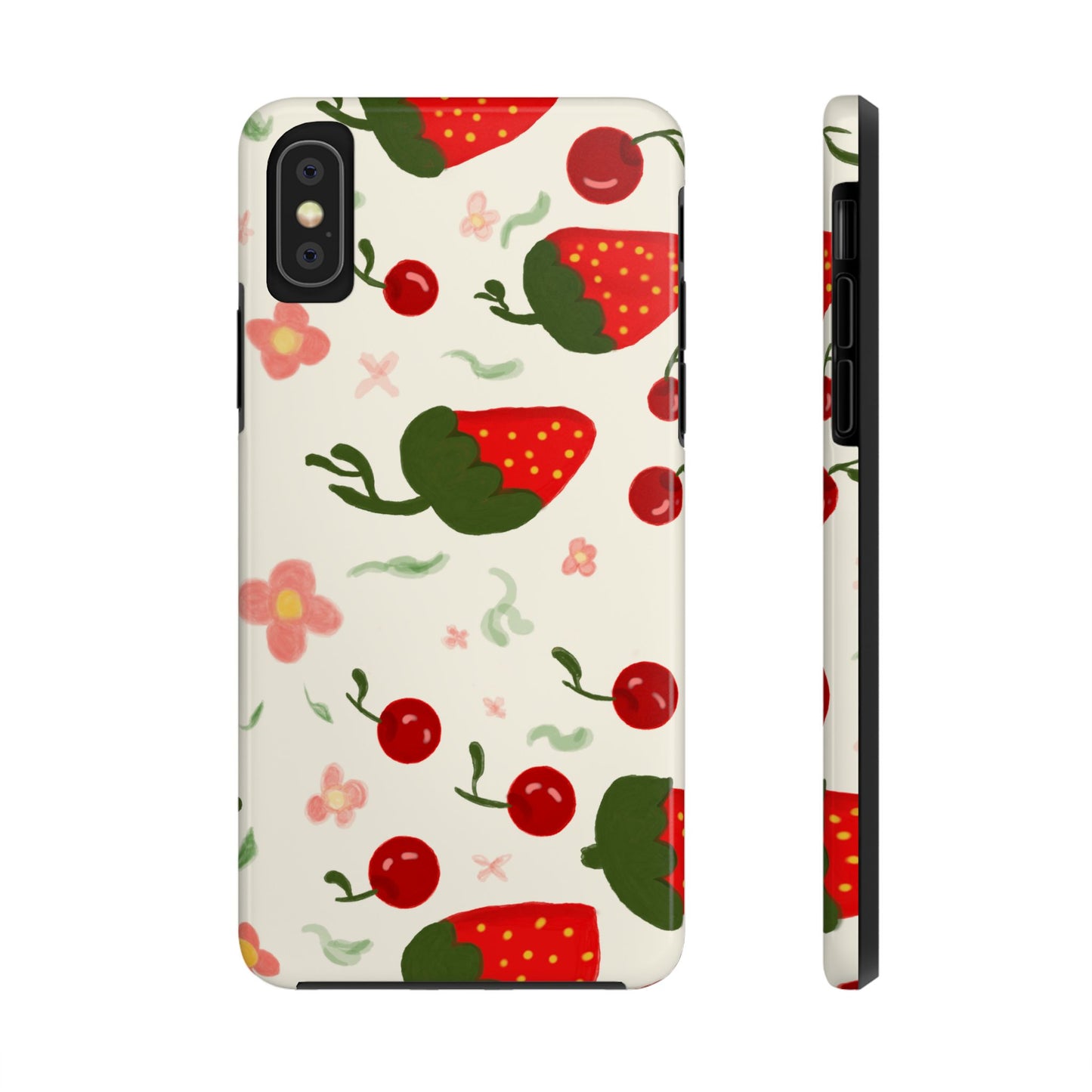 Phone Cases - Strawberry Cherry Floral Pattern Design, Fun Nature-Inspired Vibe