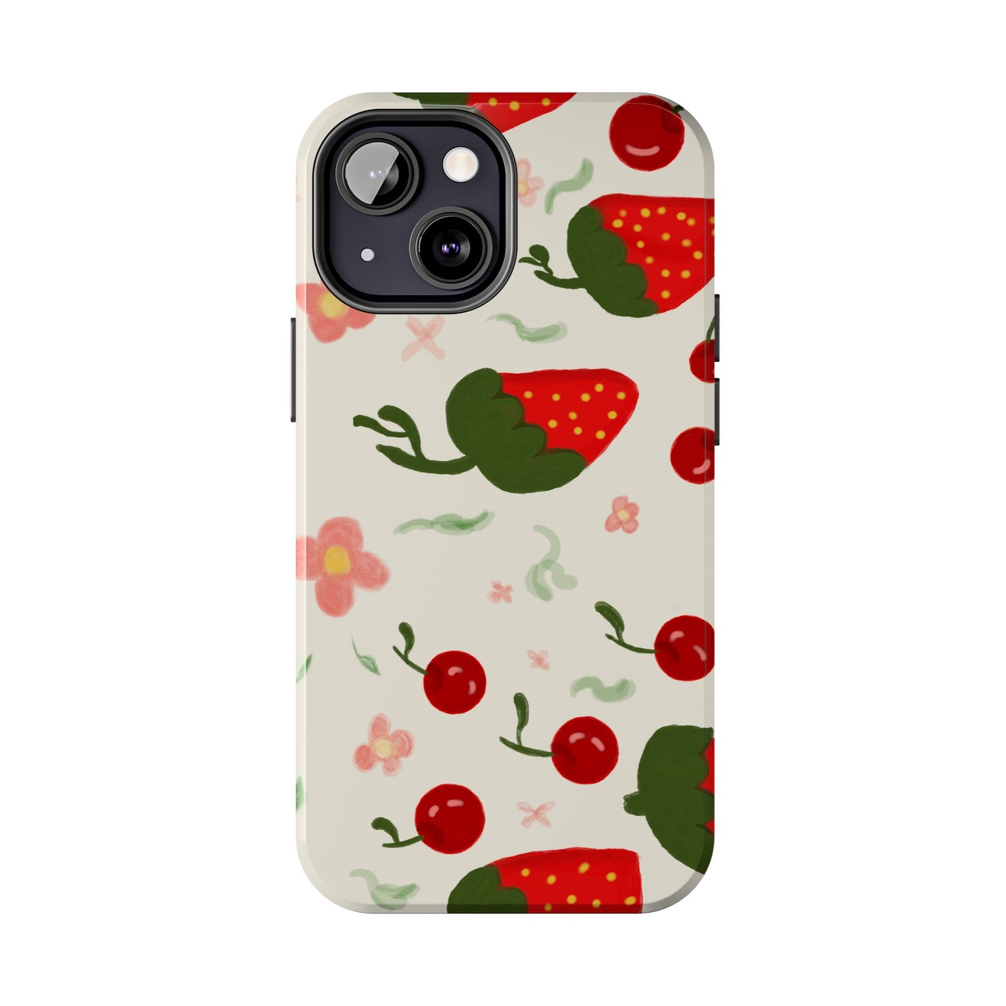 Phone Cases - Strawberry Cherry Floral Pattern Design, Fun Nature-Inspired Vibe