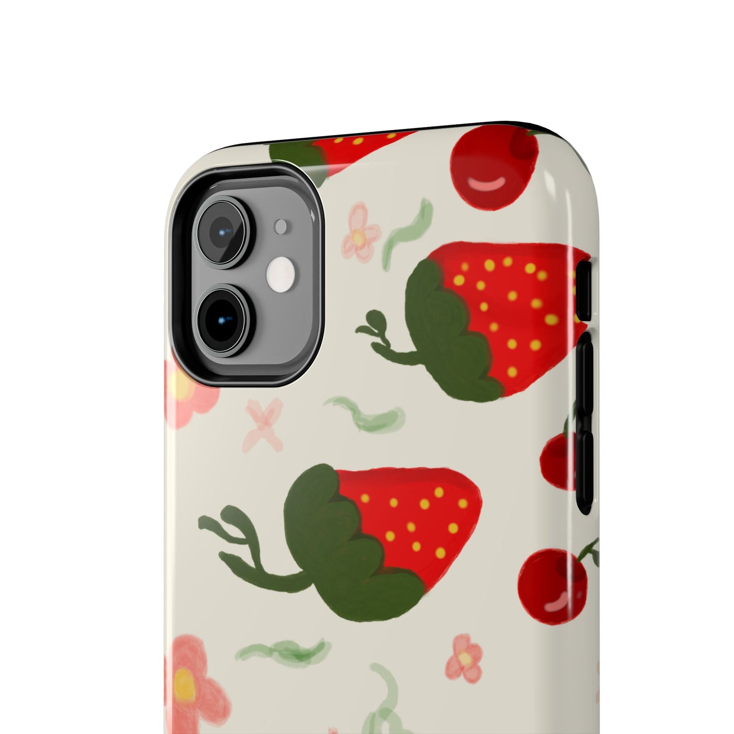 Phone Cases - Strawberry Cherry Floral Pattern Design, Fun Nature-Inspired Vibe
