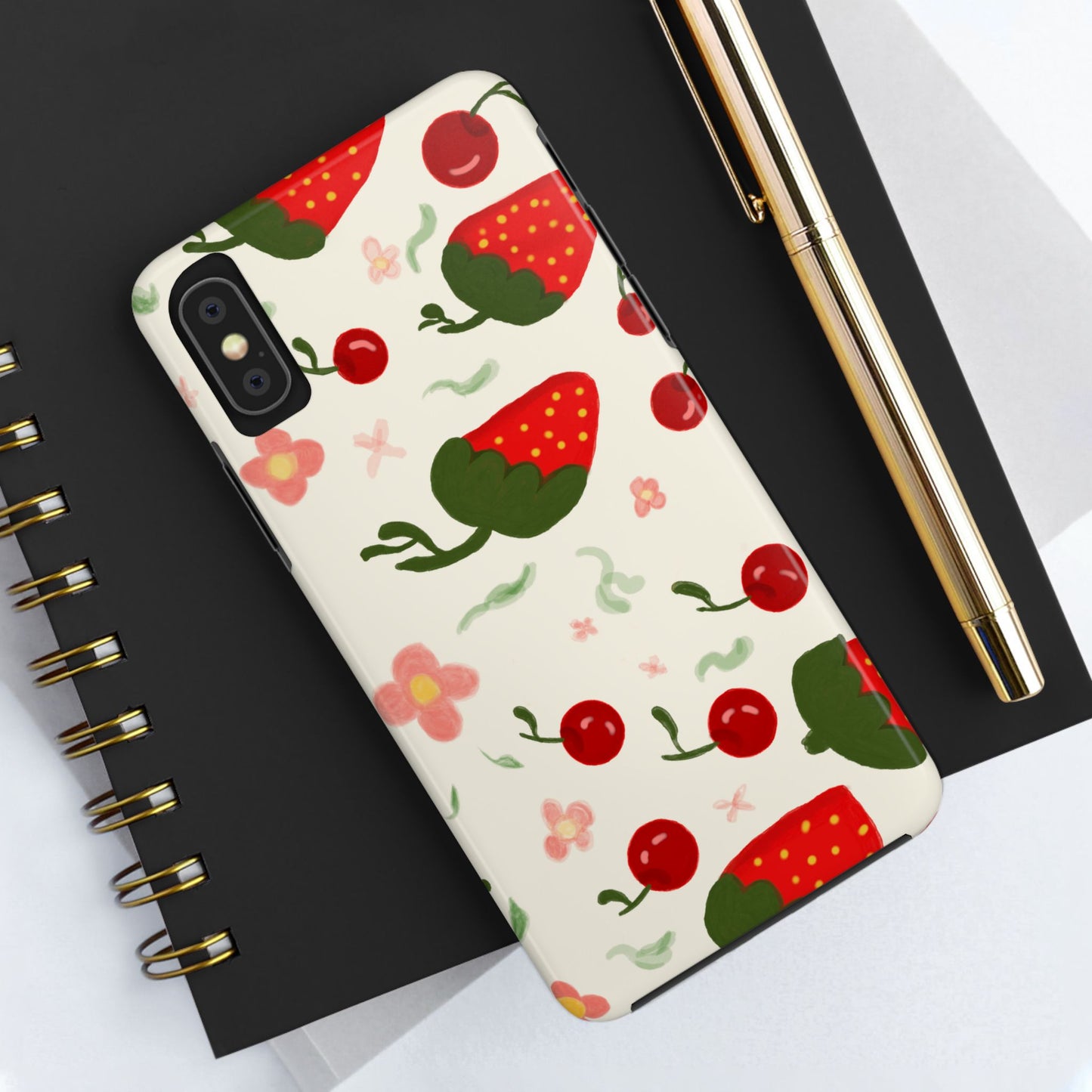 Phone Cases - Strawberry Cherry Floral Pattern Design, Fun Nature-Inspired Vibe