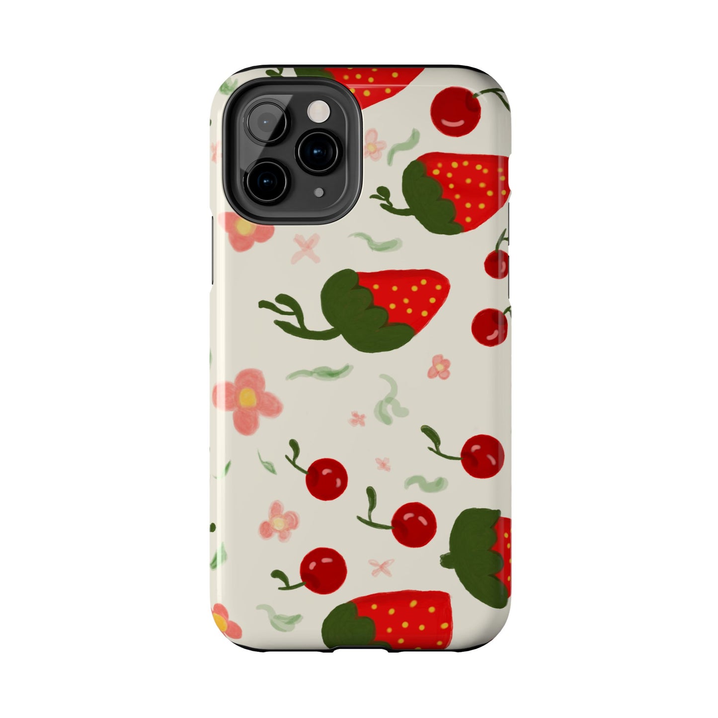 Phone Cases - Strawberry Cherry Floral Pattern Design, Fun Nature-Inspired Vibe