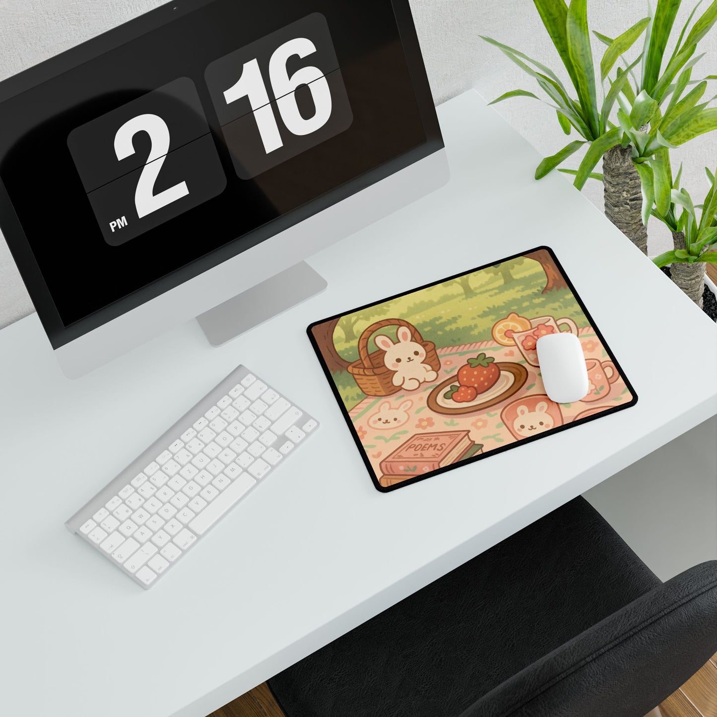 Kawaii Bunny Picnic Desk Mat – Cute Pastel Workspace Decor