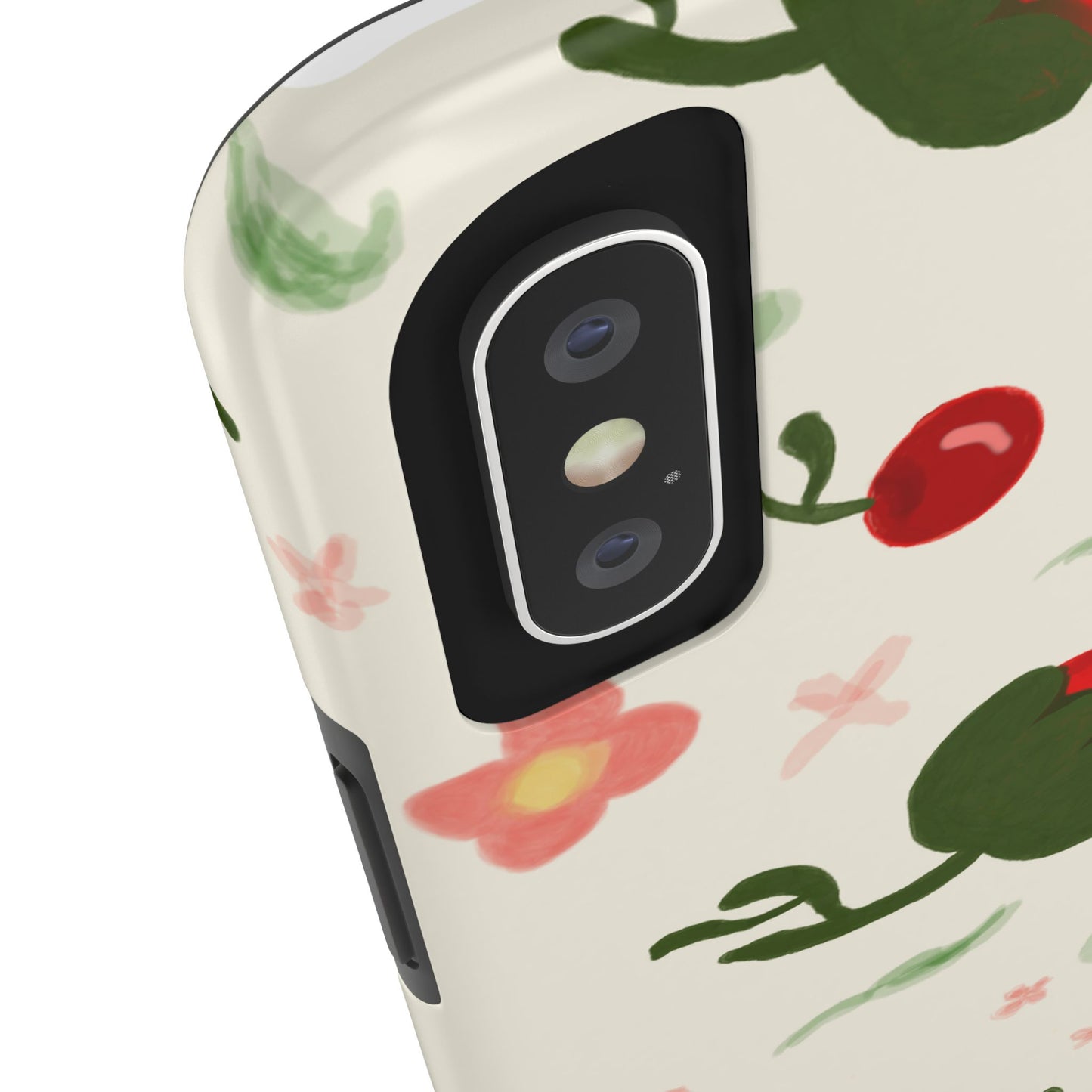 Phone Cases - Strawberry Cherry Floral Pattern Design, Fun Nature-Inspired Vibe