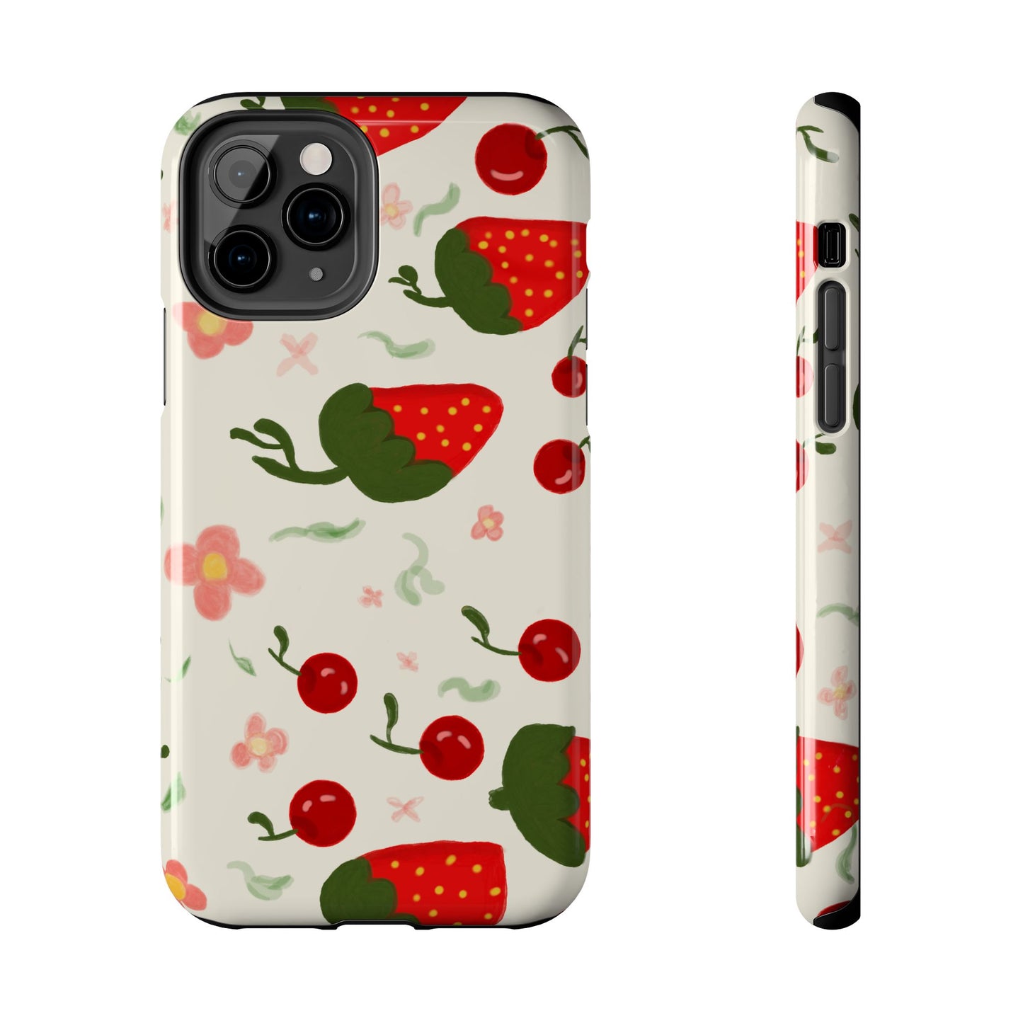 Phone Cases - Strawberry Cherry Floral Pattern Design, Fun Nature-Inspired Vibe