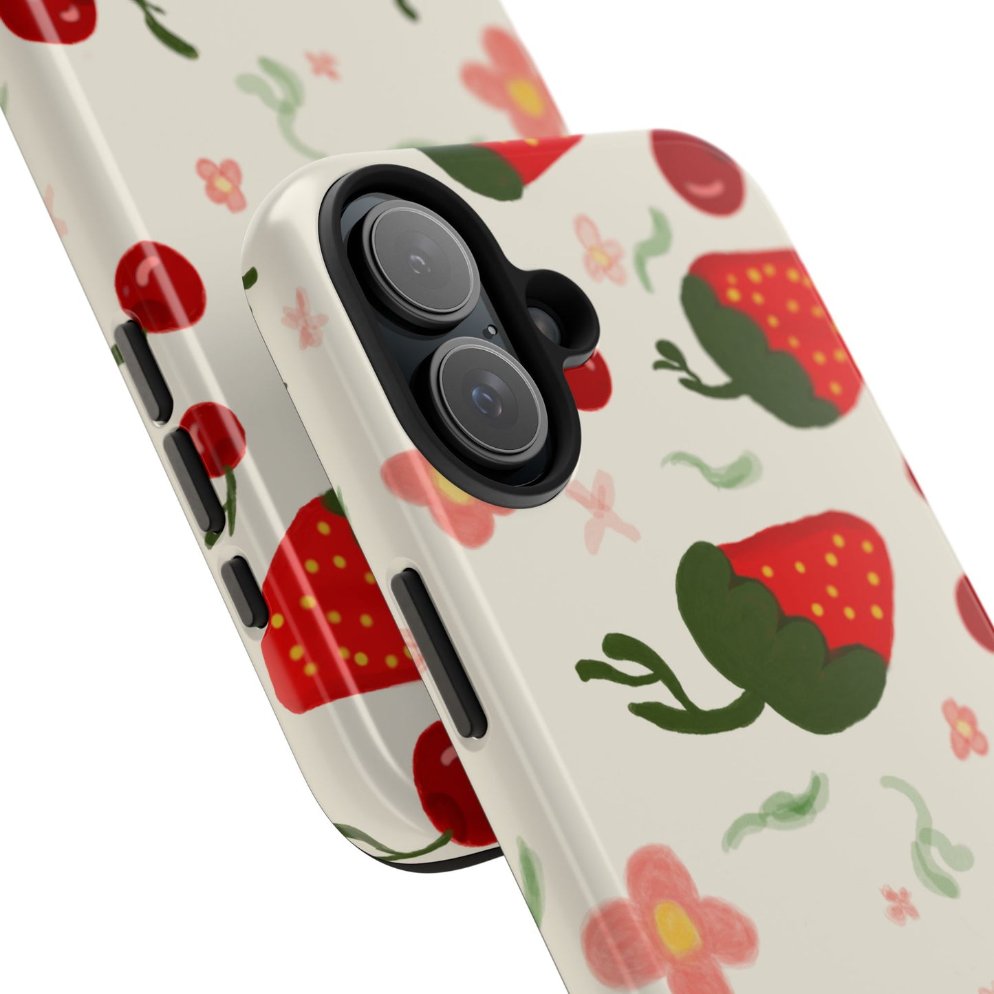 Phone Cases - Strawberry Cherry Floral Pattern Design, Fun Nature-Inspired Vibe