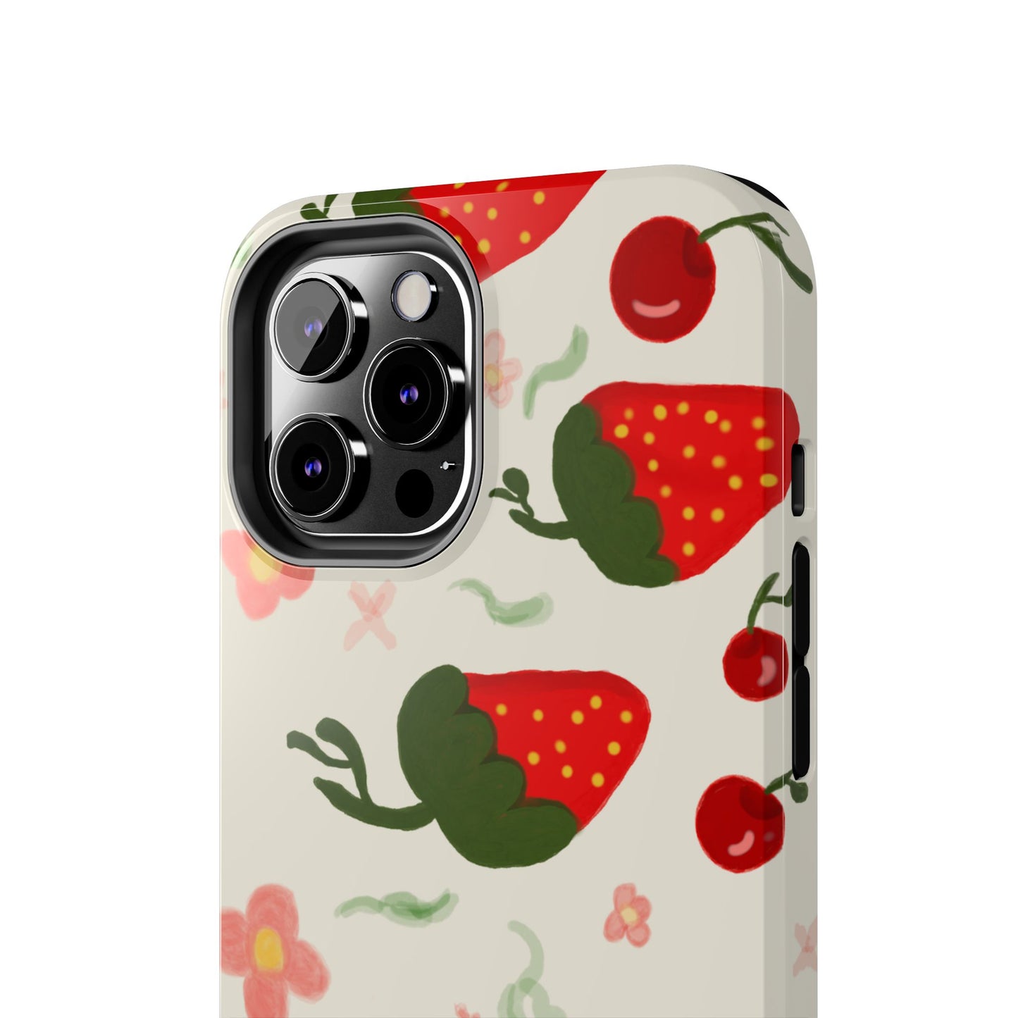 Phone Cases - Strawberry Cherry Floral Pattern Design, Fun Nature-Inspired Vibe