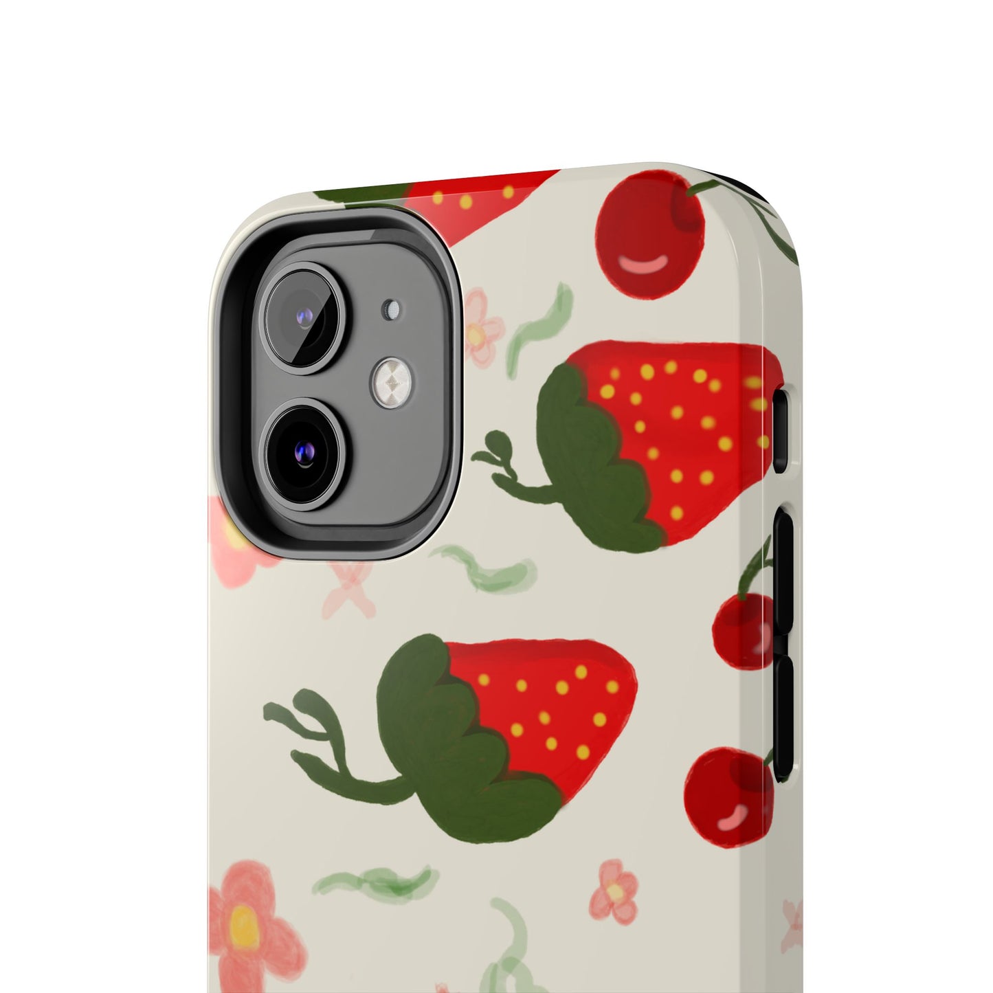 Phone Cases - Strawberry Cherry Floral Pattern Design, Fun Nature-Inspired Vibe