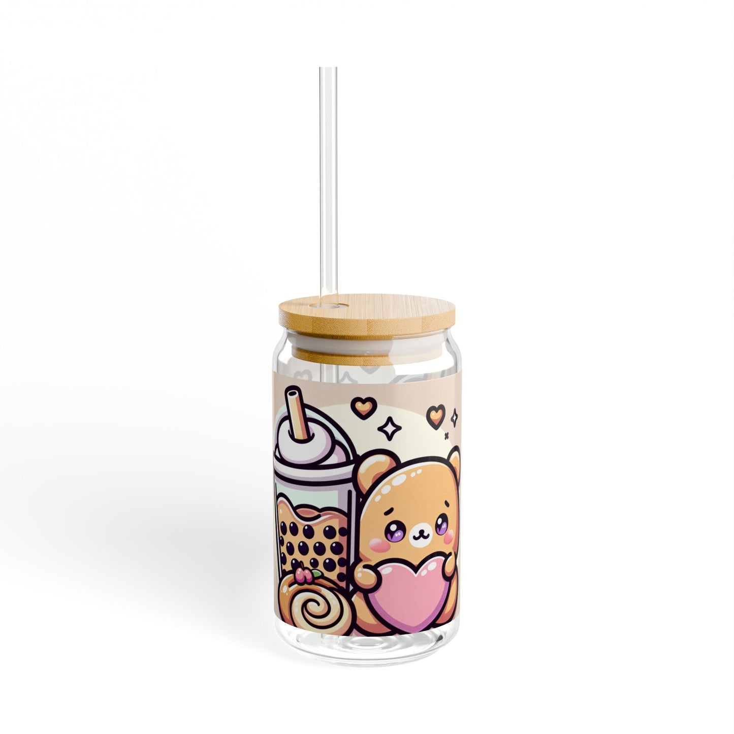 Bear-y Sweet & Boba-licious Glass Tumbler – Kawaii Reusable Cup with Straw