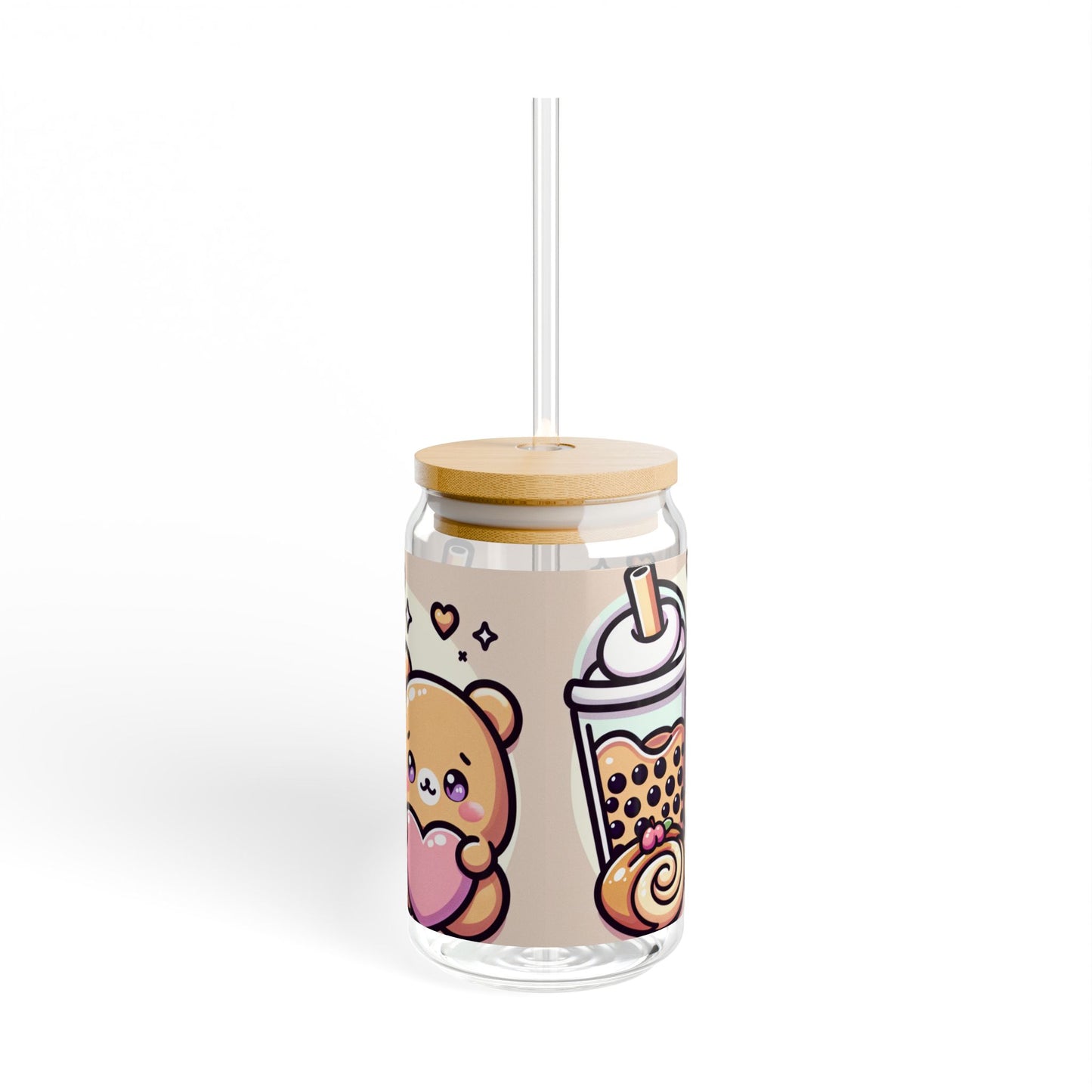 Bear-y Sweet & Boba-licious Glass Tumbler – Kawaii Reusable Cup with Straw