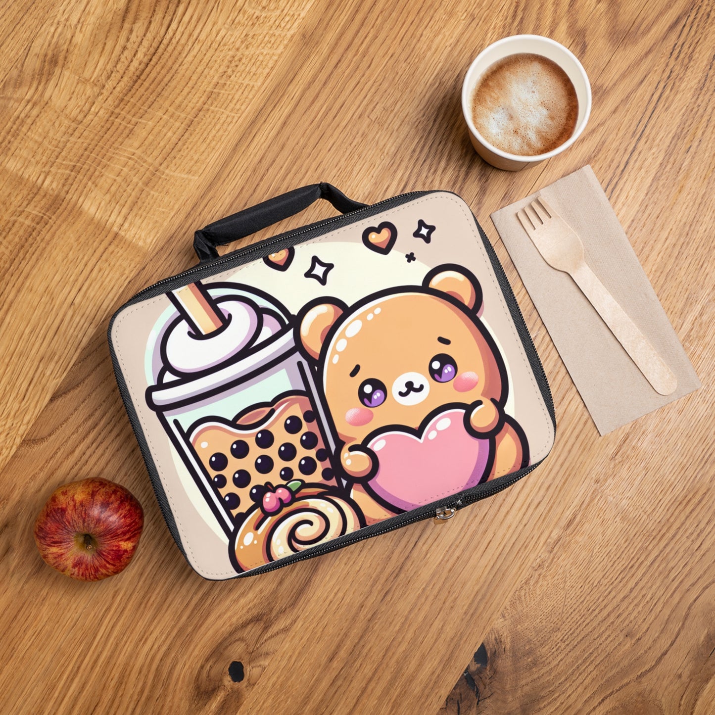 Bear-y Sweet & Boba-licious Lunch Bag – Kawaii Cute Foodie Tote for Snacks on the Go