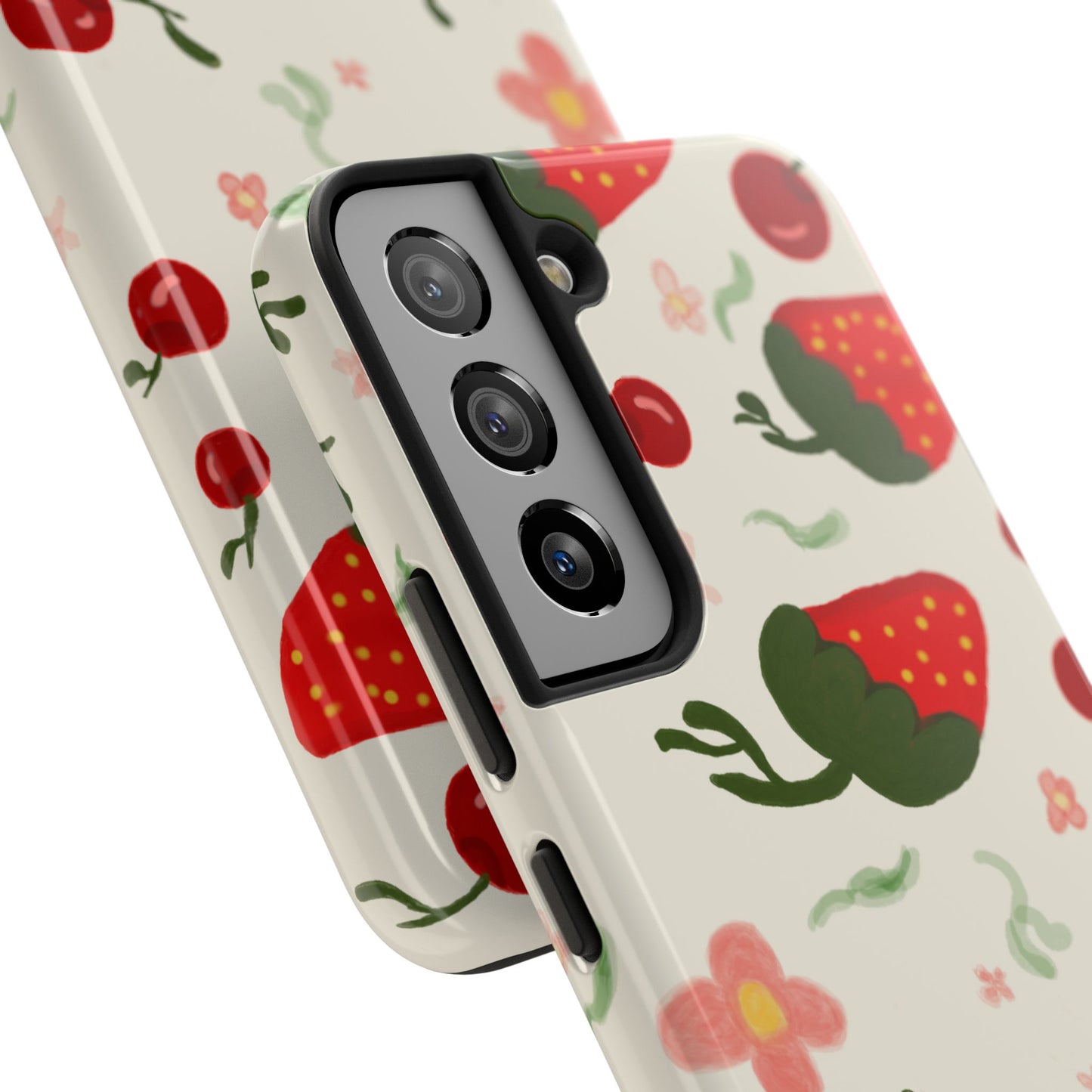 Phone Cases - Strawberry Cherry Floral Pattern Design, Fun Nature-Inspired Vibe