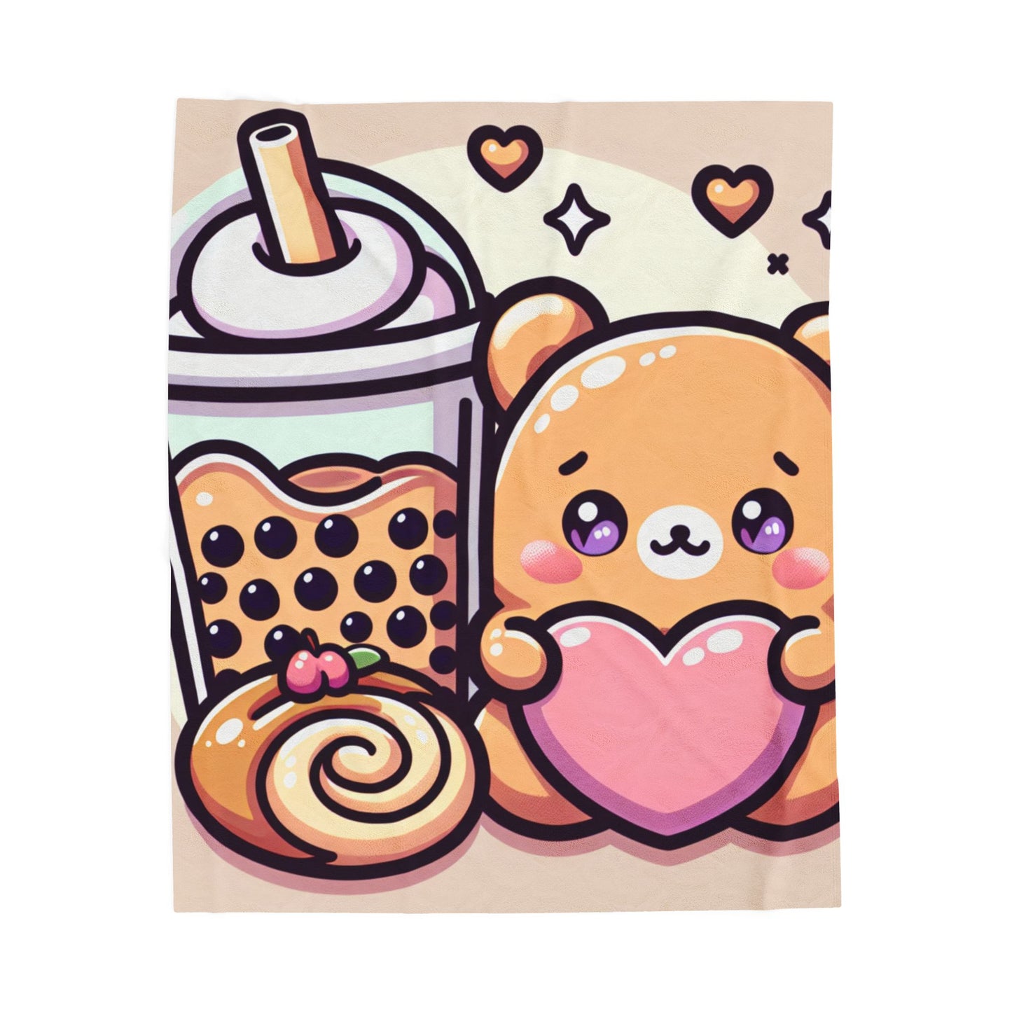 Bear-y Sweet & Boba-licious Velveteen Blanket – Kawaii Cozy Gift for Boba Lovers
