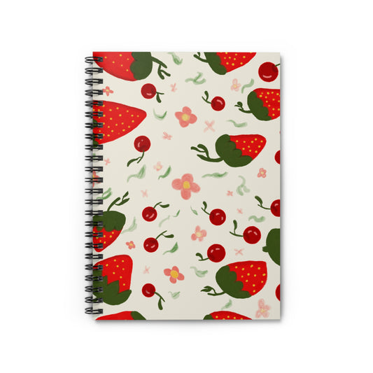 Ruled Line Spiral Notebook - Strawberry and Cherry Cover