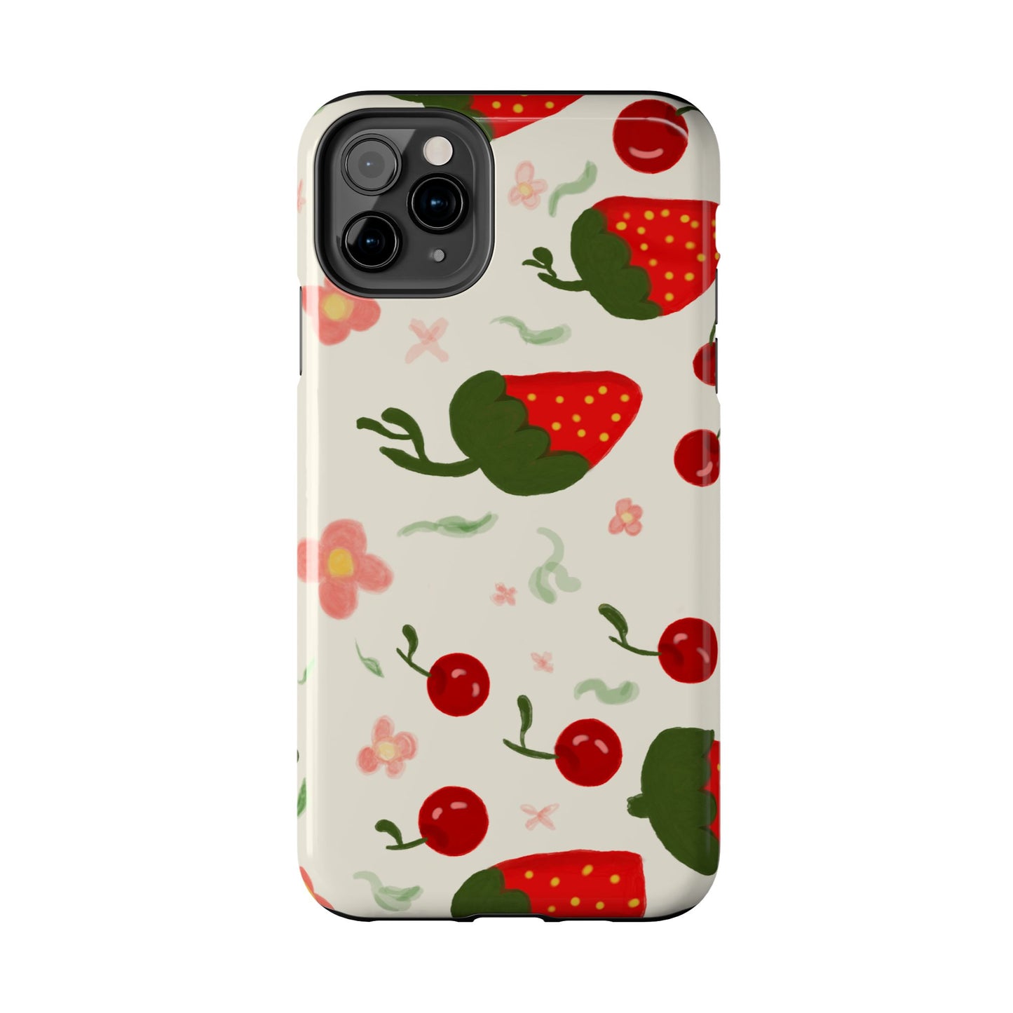 Phone Cases - Strawberry Cherry Floral Pattern Design, Fun Nature-Inspired Vibe