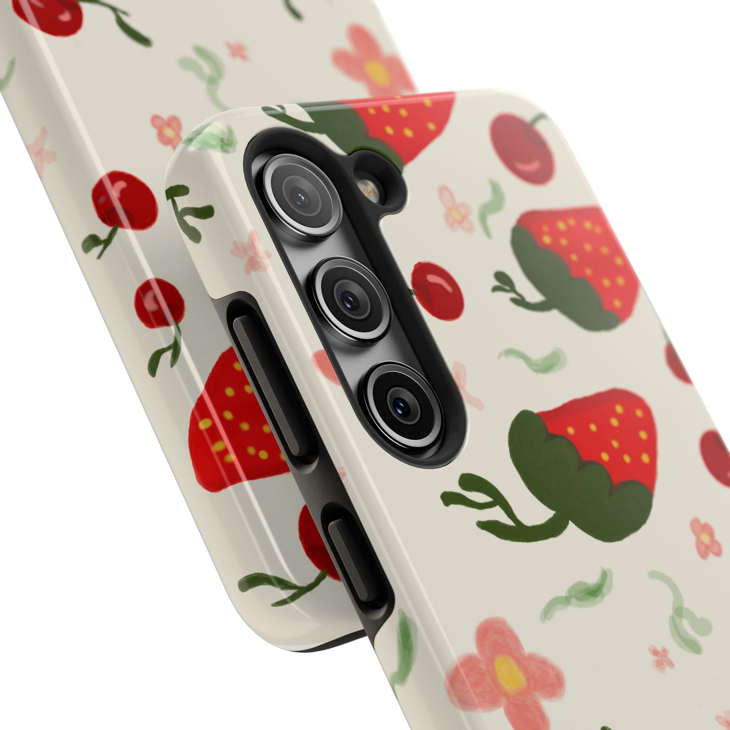 Phone Cases - Strawberry Cherry Floral Pattern Design, Fun Nature-Inspired Vibe