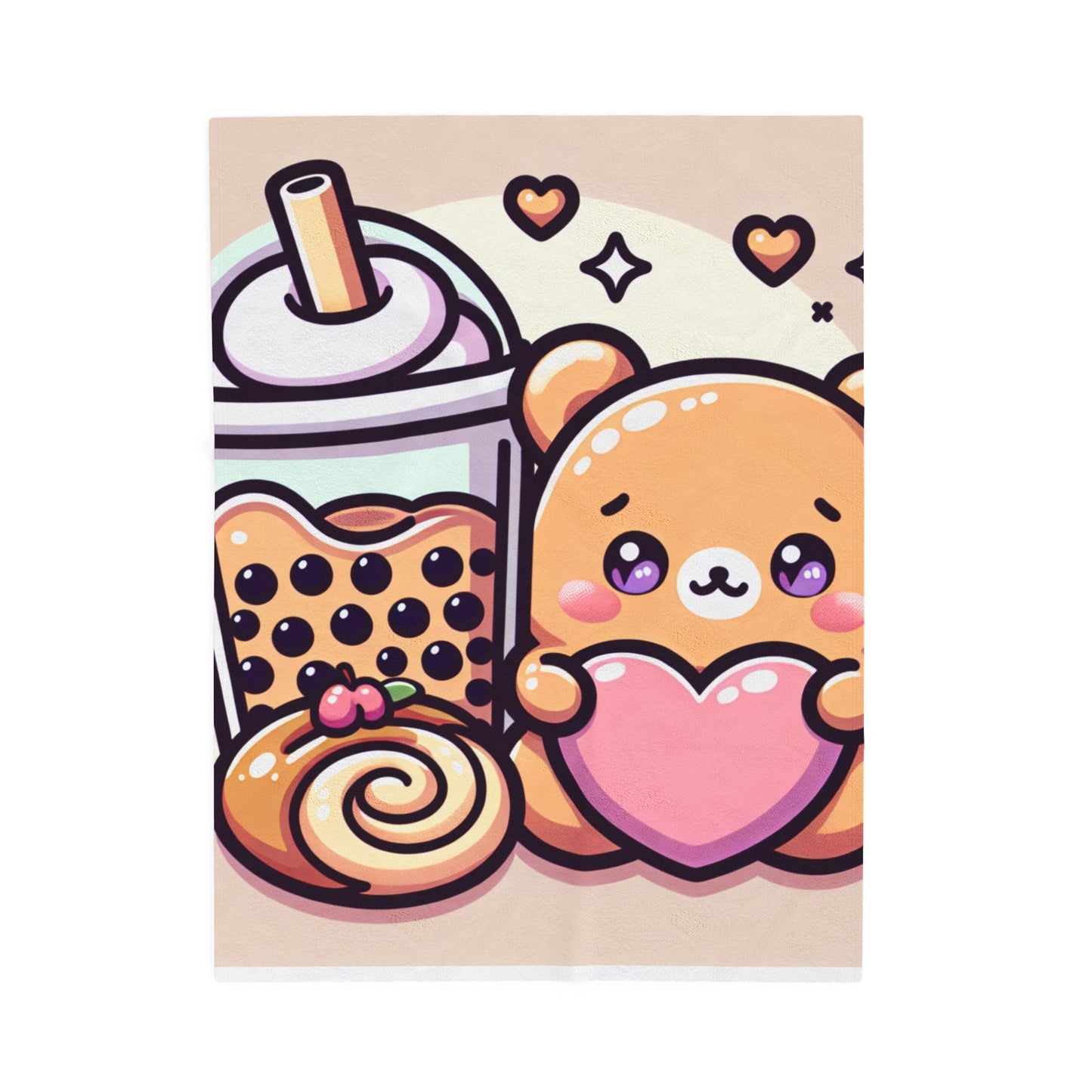 Bear-y Sweet & Boba-licious Velveteen Blanket – Kawaii Cozy Gift for Boba Lovers