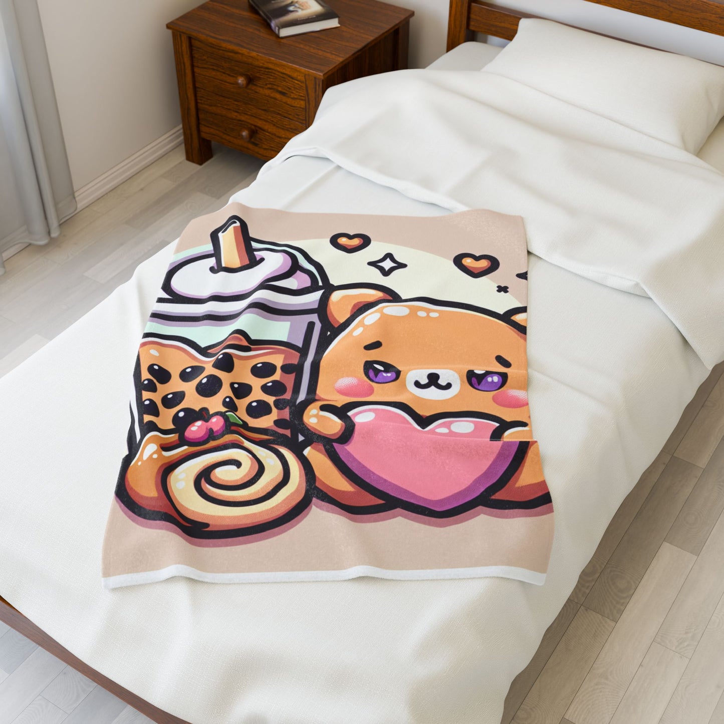 Bear-y Sweet & Boba-licious Velveteen Blanket – Kawaii Cozy Gift for Boba Lovers