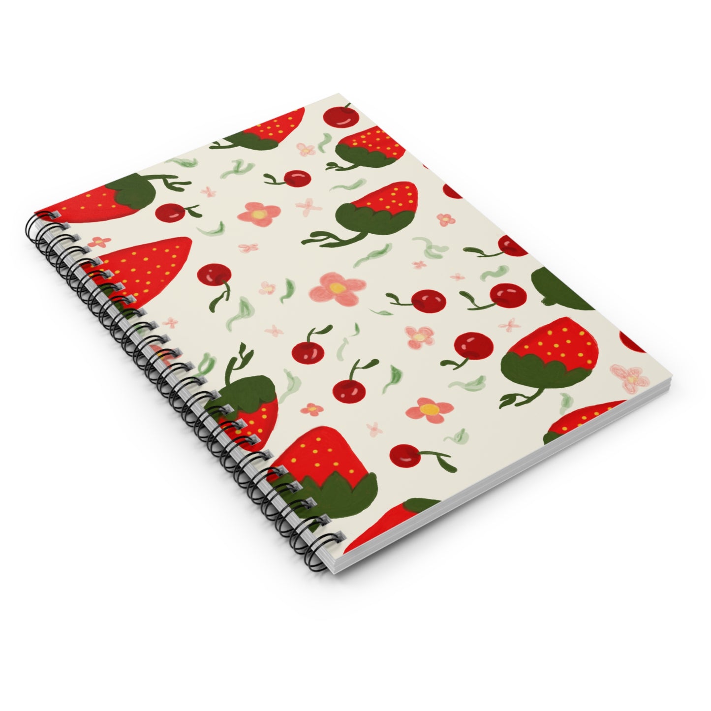 Ruled Line Spiral Notebook - Strawberry and Cherry Cover