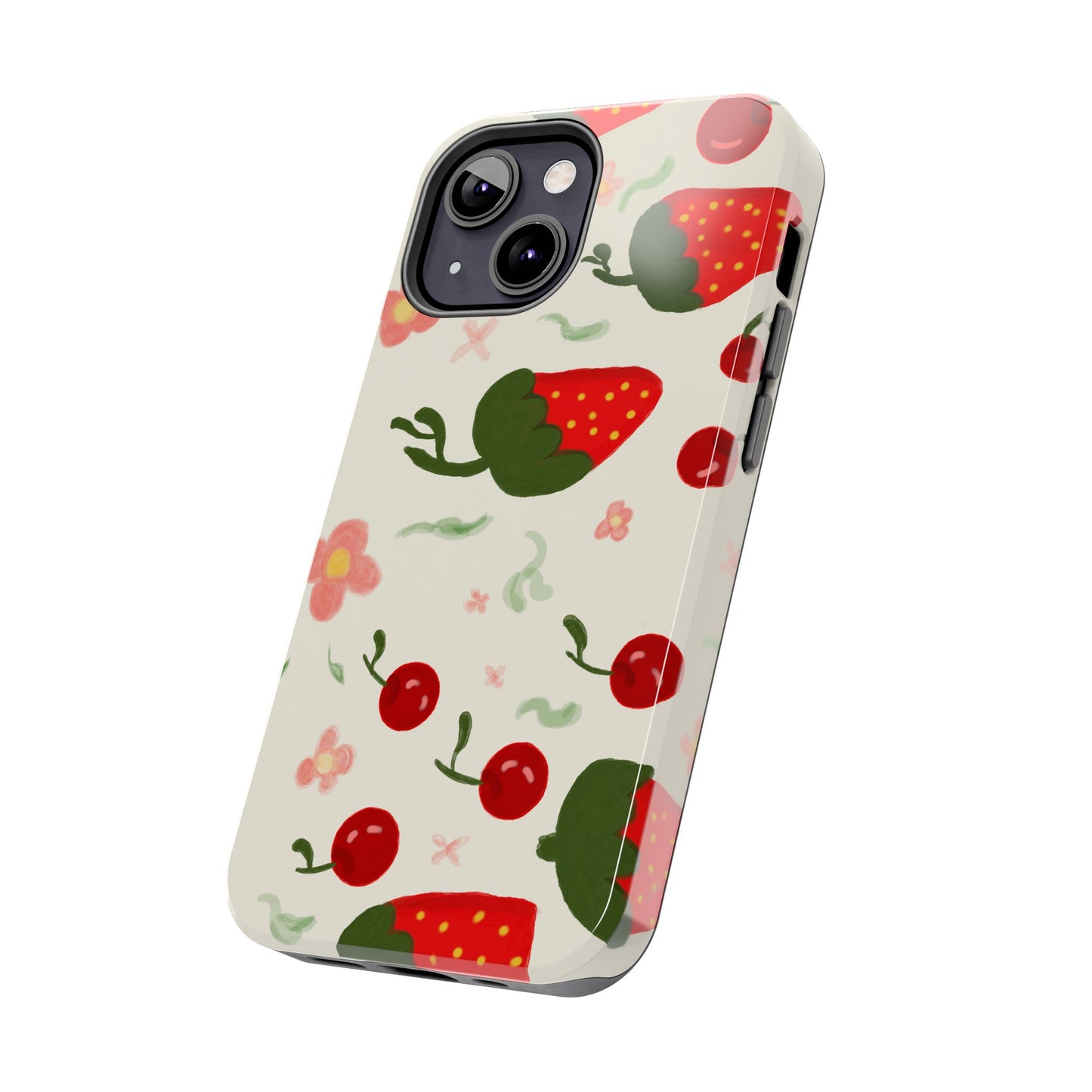 Phone Cases - Strawberry Cherry Floral Pattern Design, Fun Nature-Inspired Vibe