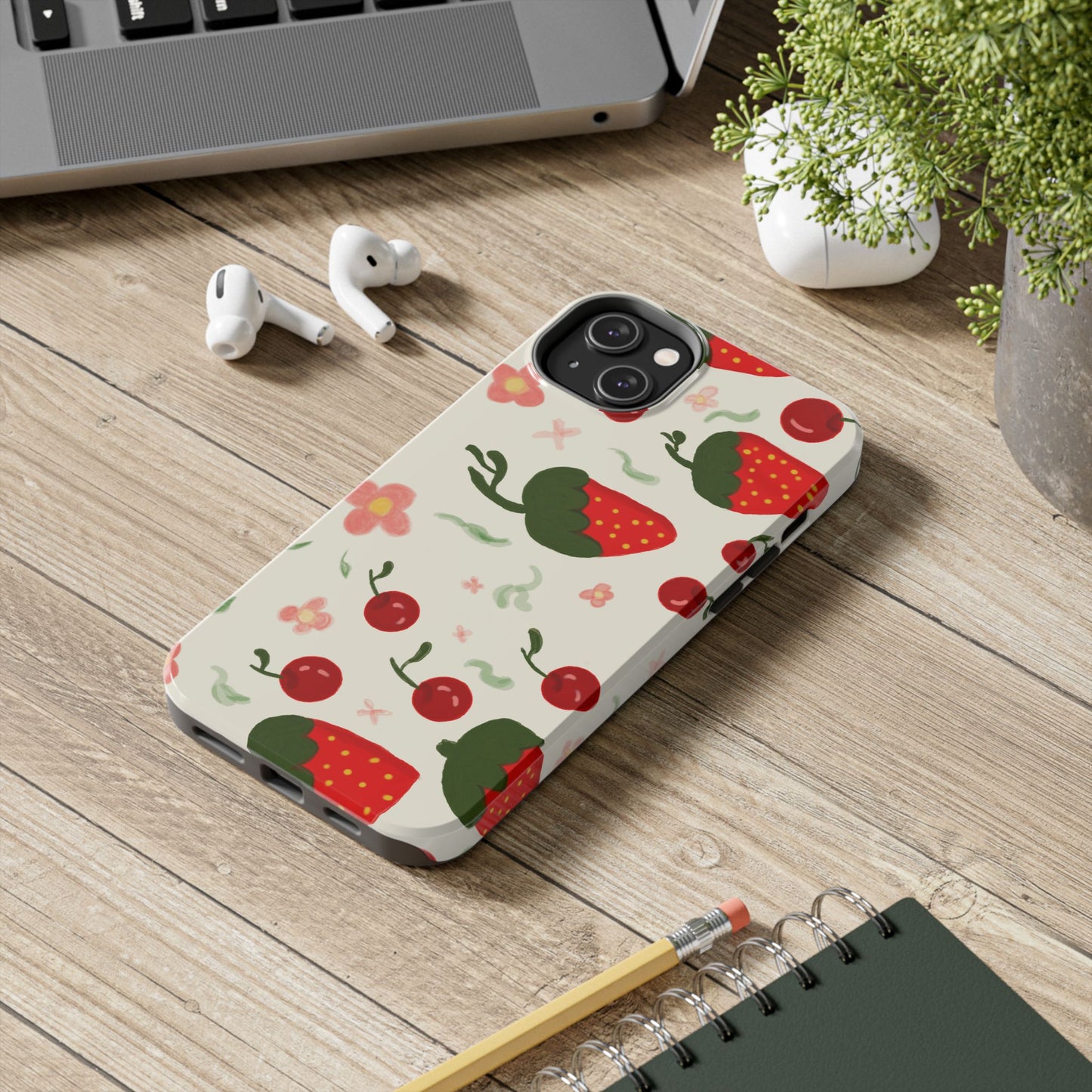 Phone Cases - Strawberry Cherry Floral Pattern Design, Fun Nature-Inspired Vibe