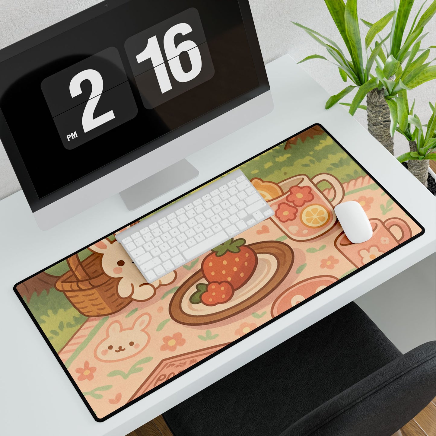 Kawaii Bunny Picnic Desk Mat – Cute Pastel Workspace Decor