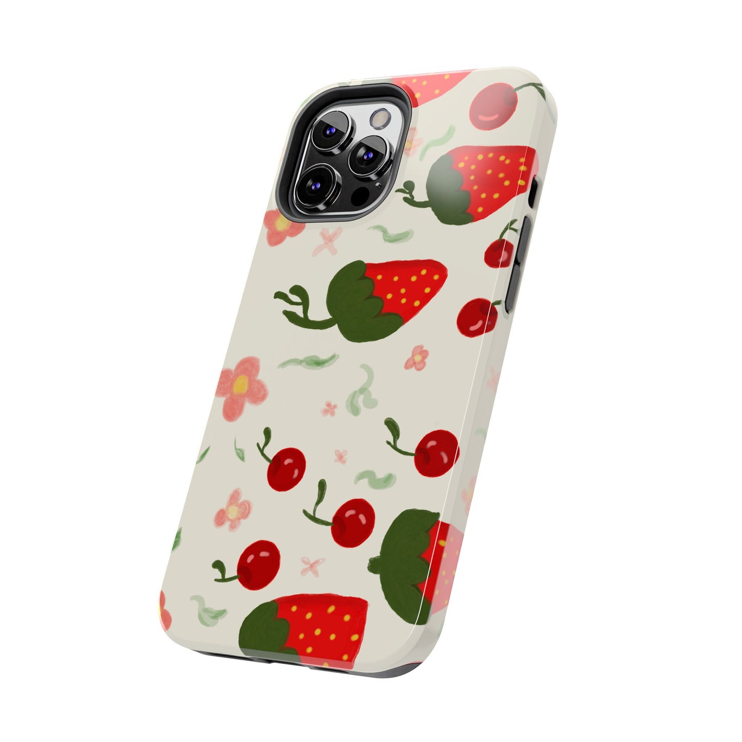 Phone Cases - Strawberry Cherry Floral Pattern Design, Fun Nature-Inspired Vibe