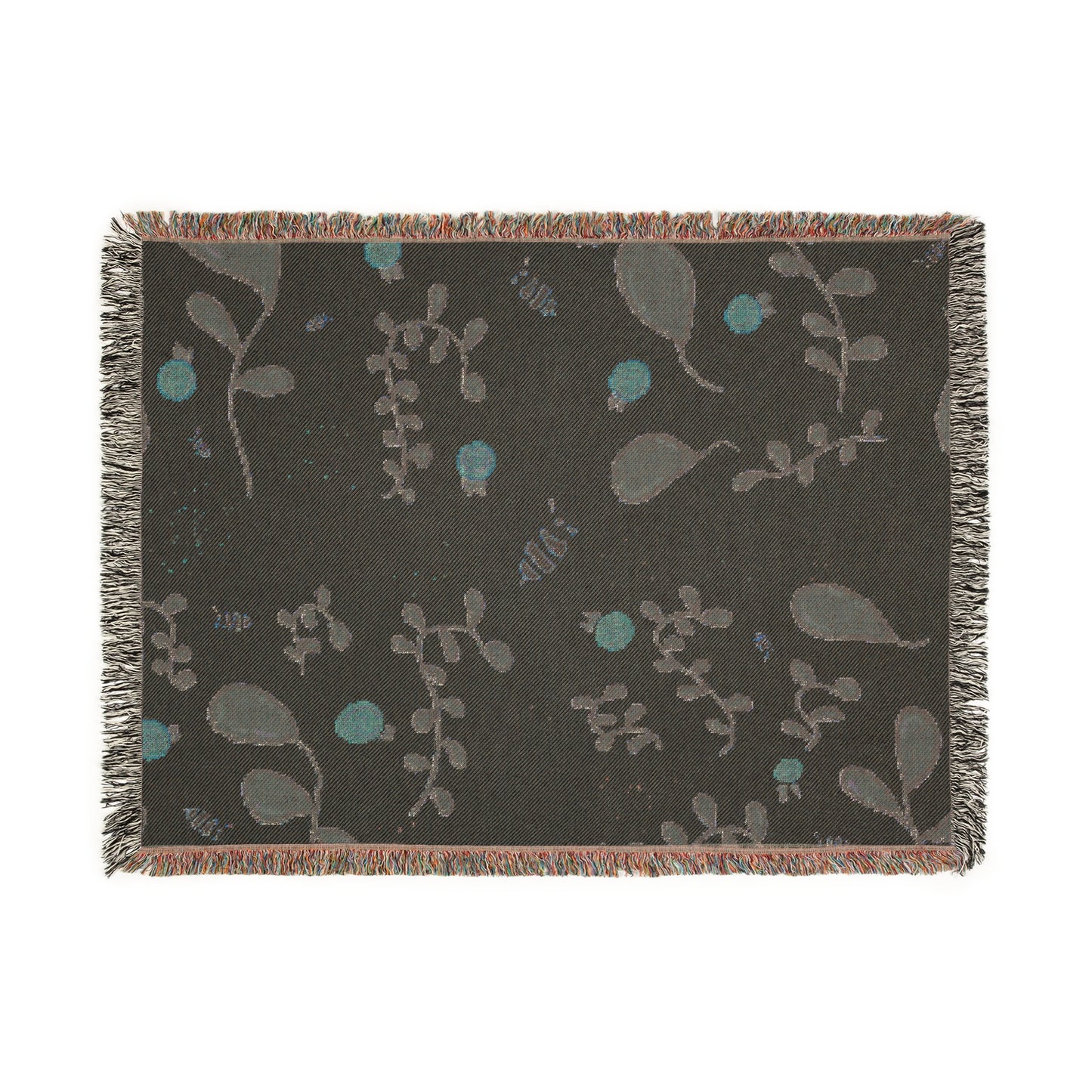 Woven Blanket - Botanical Cozy Throw with Floral and Bee Design