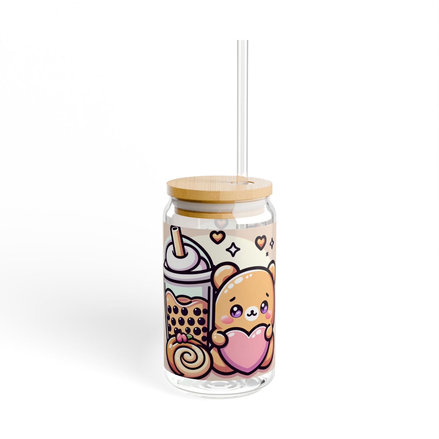 Bear-y Sweet & Boba-licious Glass Tumbler – Kawaii Reusable Cup with Straw