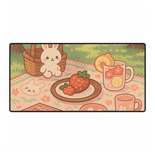 Kawaii Bunny Picnic Desk Mat – Cute Pastel Workspace Decor