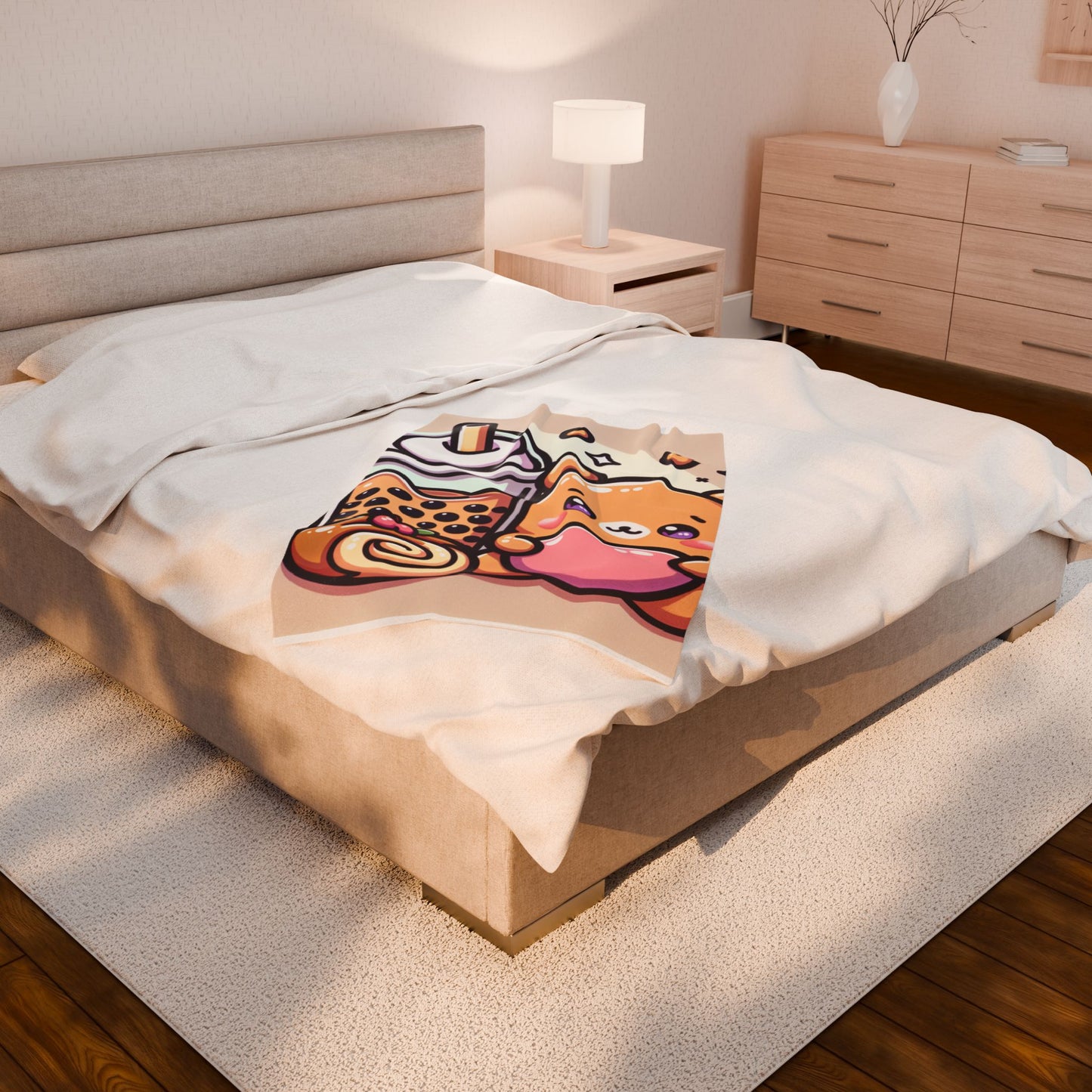 Bear-y Sweet & Boba-licious Velveteen Blanket – Kawaii Cozy Gift for Boba Lovers
