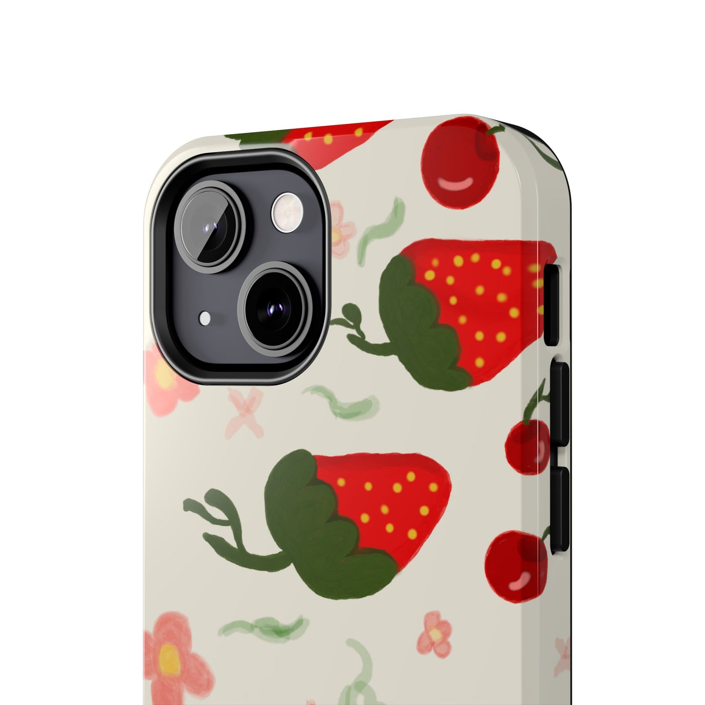 Phone Cases - Strawberry Cherry Floral Pattern Design, Fun Nature-Inspired Vibe