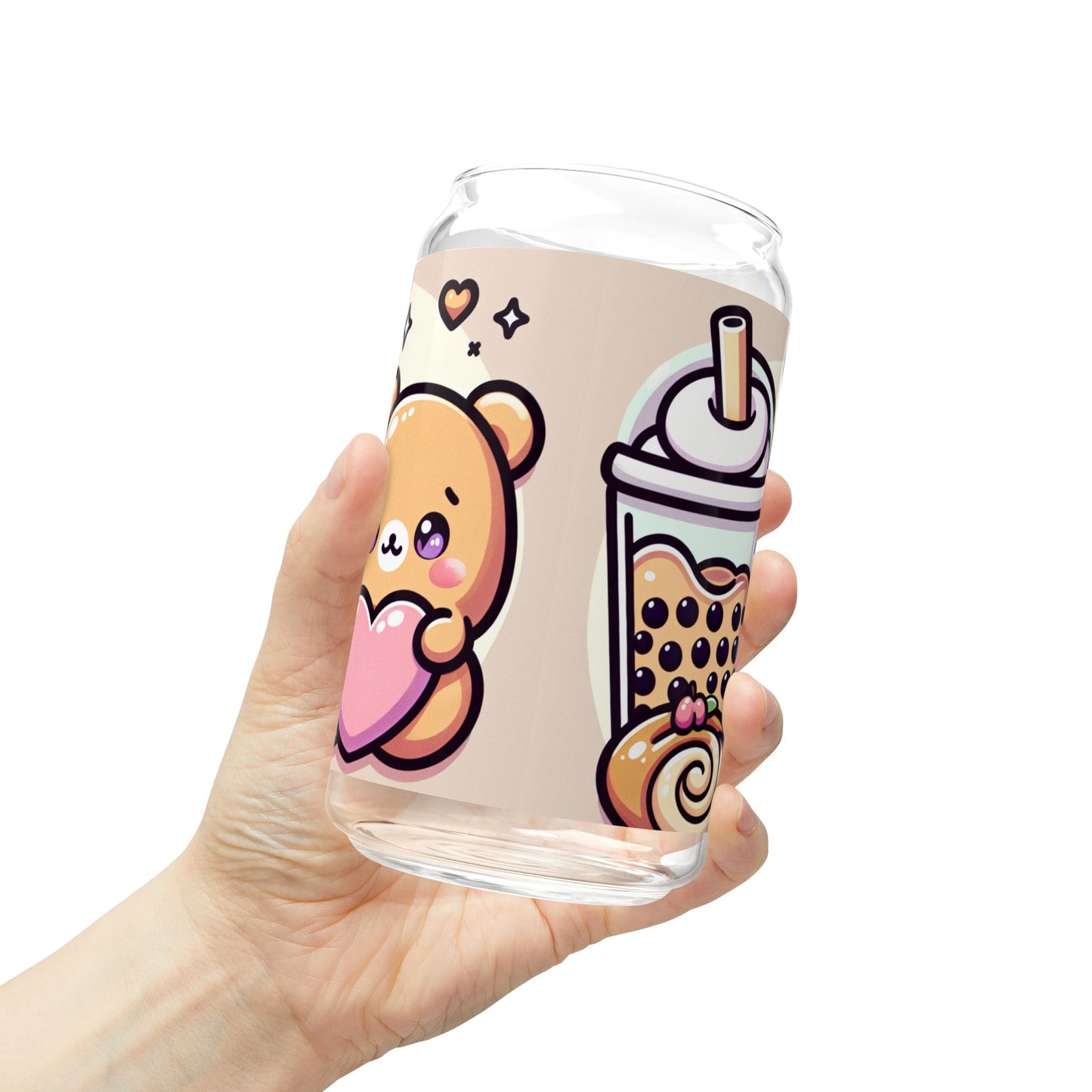 Bear-y Sweet & Boba-licious Glass Tumbler – Kawaii Reusable Cup with Straw
