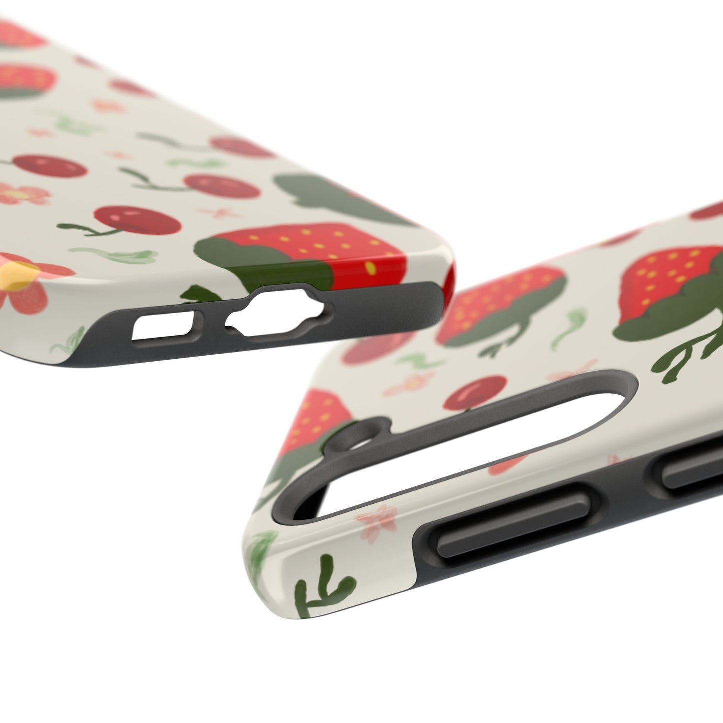 Phone Cases - Strawberry Cherry Floral Pattern Design, Fun Nature-Inspired Vibe