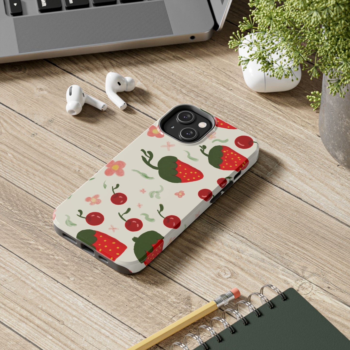 Phone Cases - Strawberry Cherry Floral Pattern Design, Fun Nature-Inspired Vibe