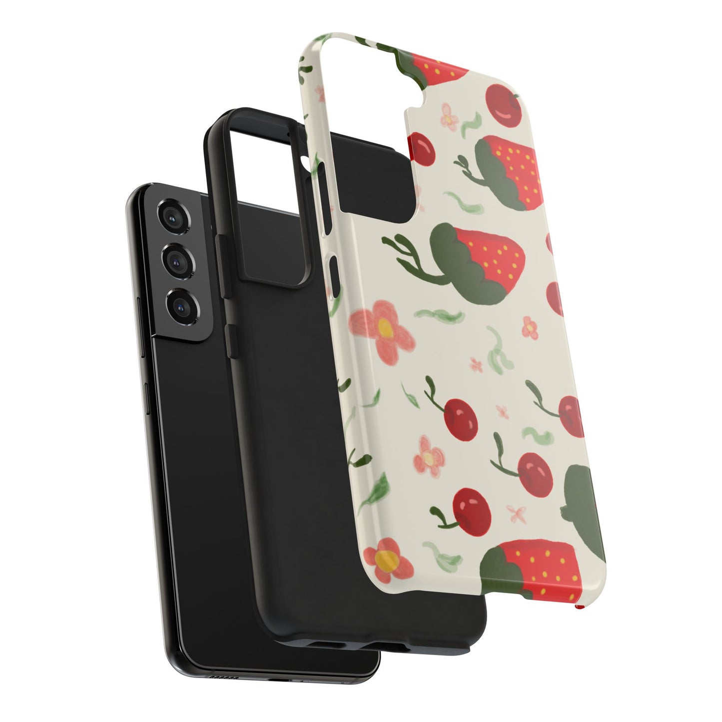 Phone Cases - Strawberry Cherry Floral Pattern Design, Fun Nature-Inspired Vibe