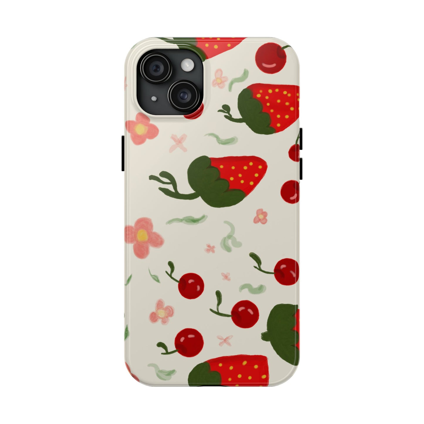 Phone Cases - Strawberry Cherry Floral Pattern Design, Fun Nature-Inspired Vibe