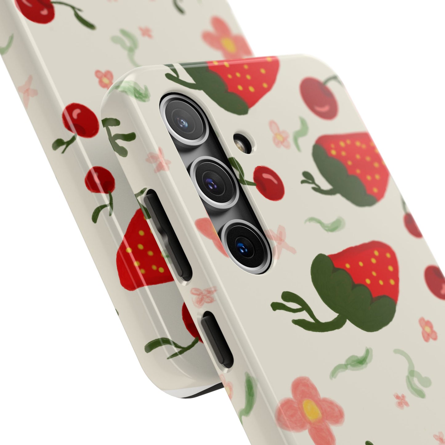 Phone Cases - Strawberry Cherry Floral Pattern Design, Fun Nature-Inspired Vibe