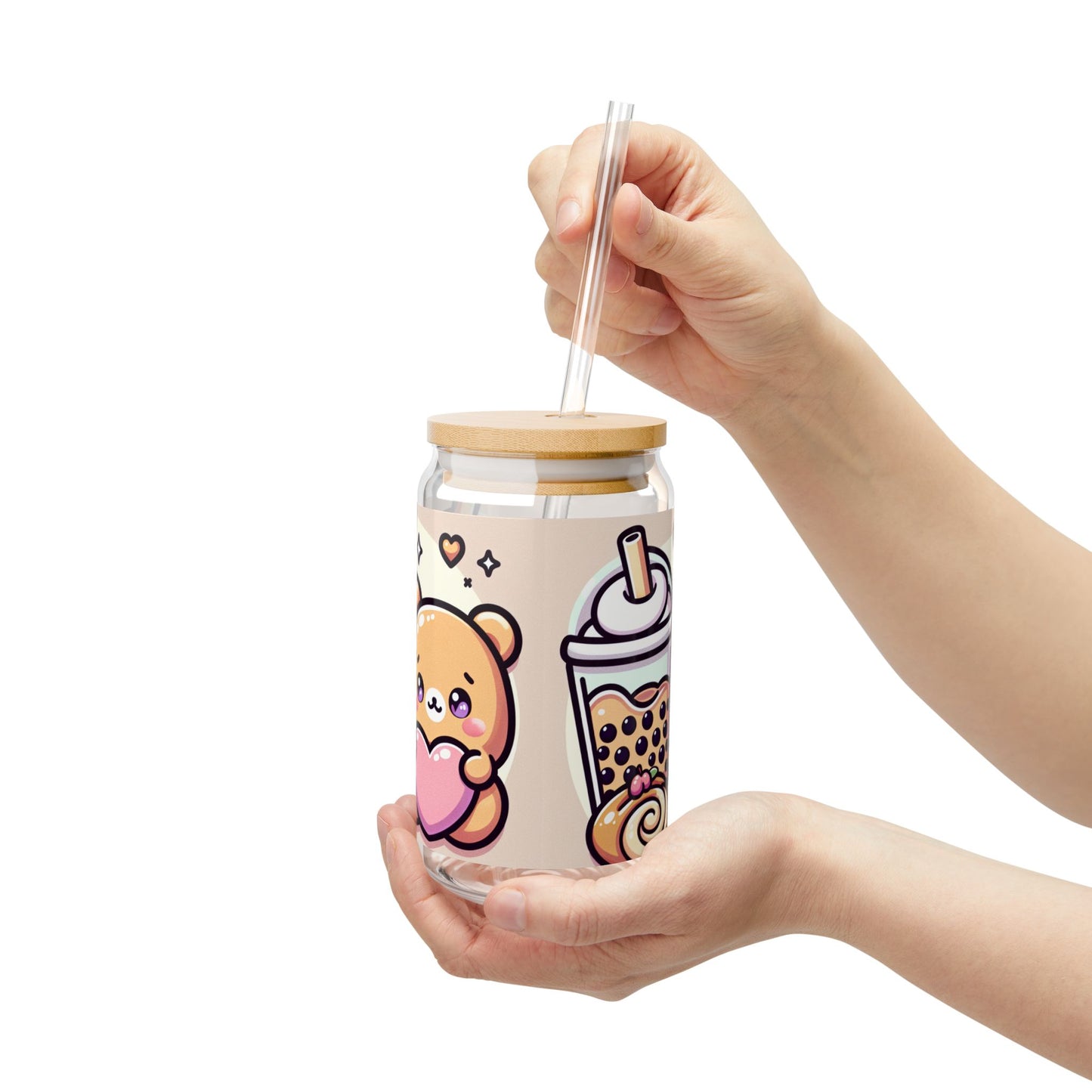 Bear-y Sweet & Boba-licious Glass Tumbler – Kawaii Reusable Cup with Straw