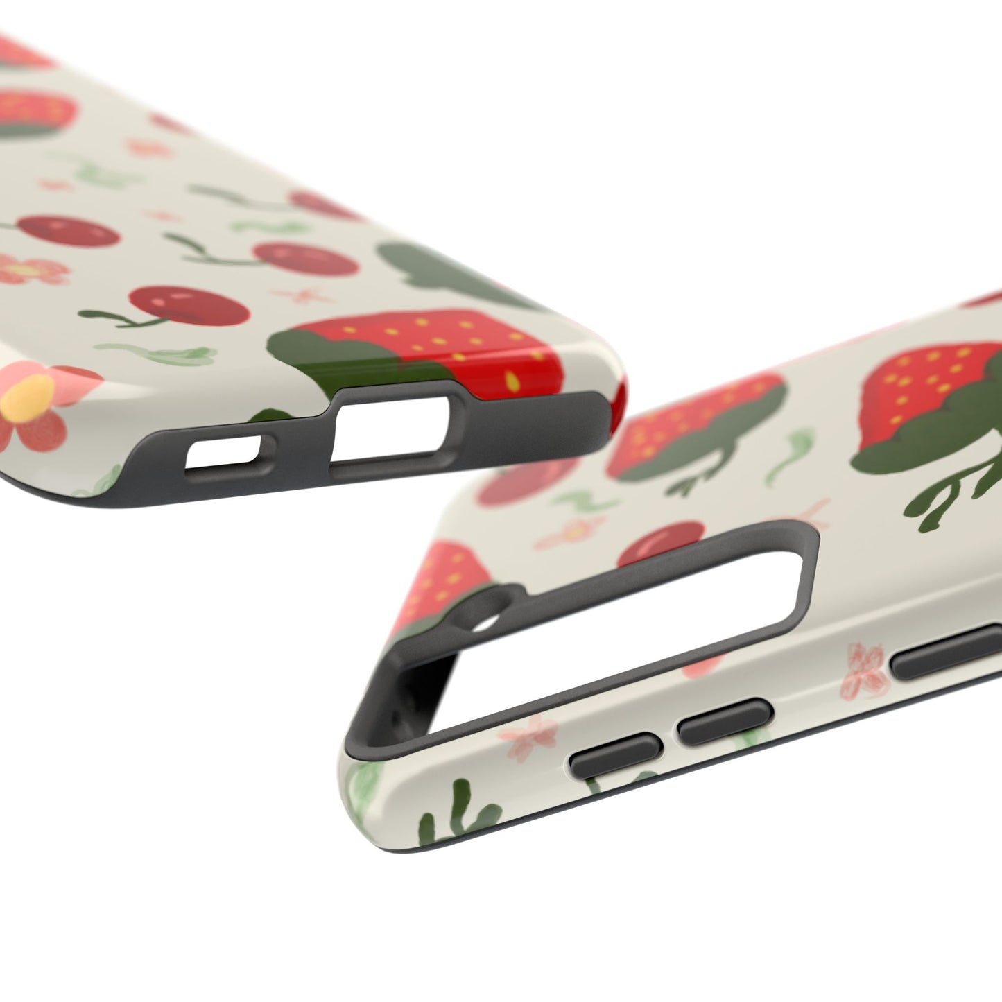 Phone Cases - Strawberry Cherry Floral Pattern Design, Fun Nature-Inspired Vibe