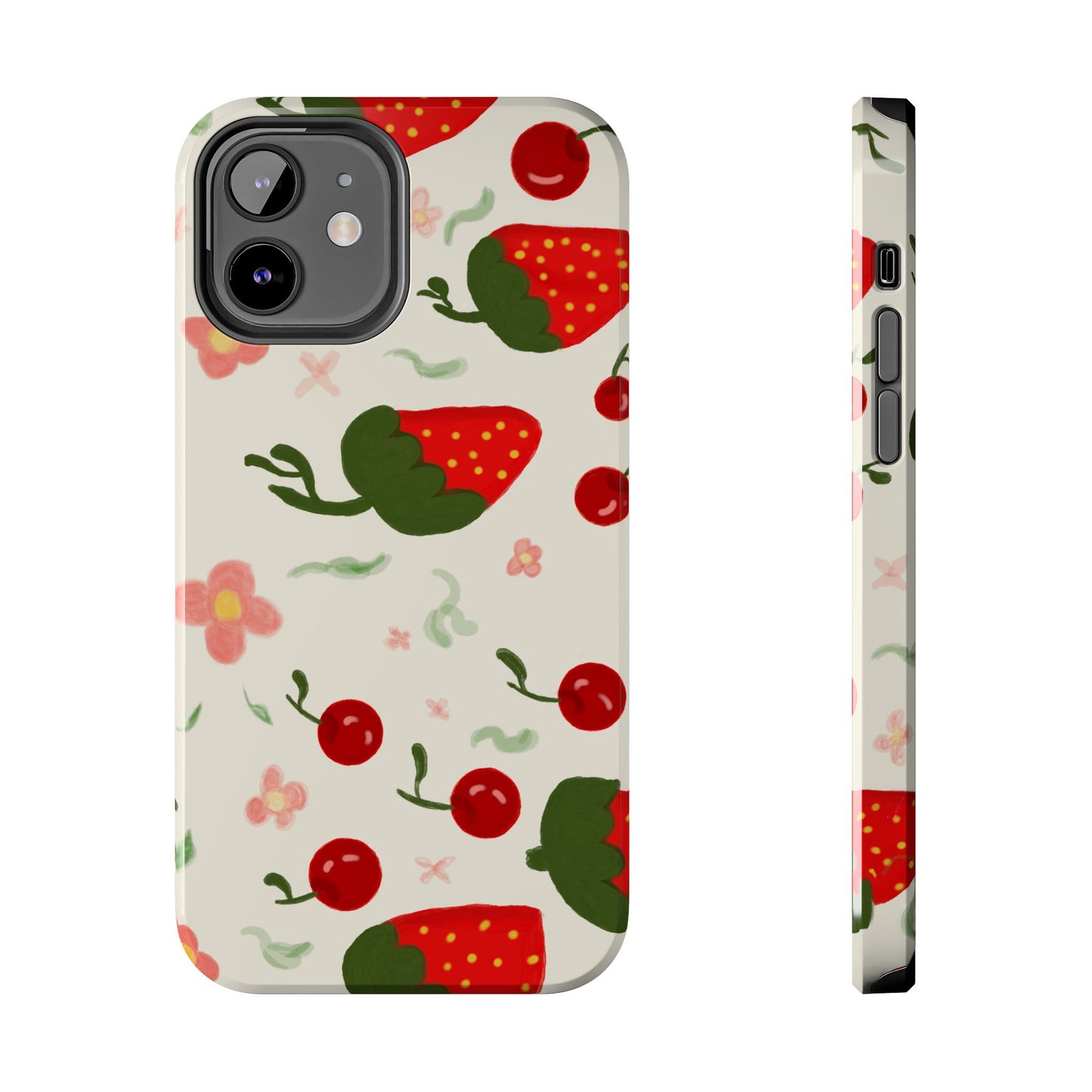 Phone Cases - Strawberry Cherry Floral Pattern Design, Fun Nature-Inspired Vibe